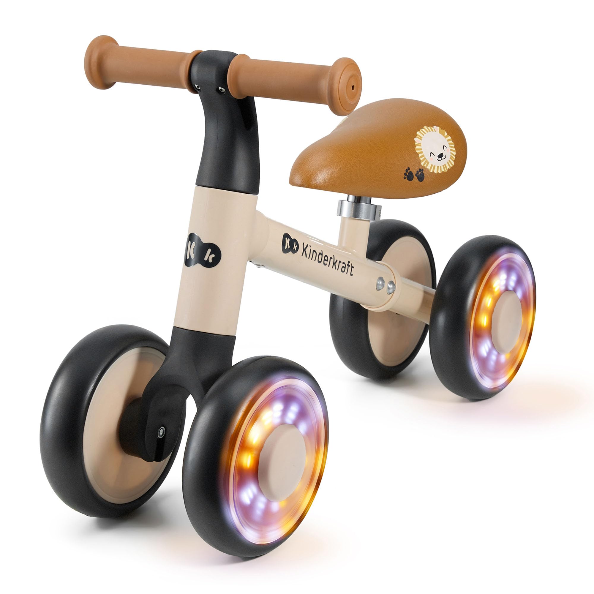 Kinderkraft Cutie Flash, 4-Wheel Balance Bike, RGB Light-up EVA Wheels, Adjustable seat 26–28 cm, Lightweight 2.1 kg Steel Frame, ABEC-7 Bearings, for Children 12m+ up to 25 kg, Beige — image 1
