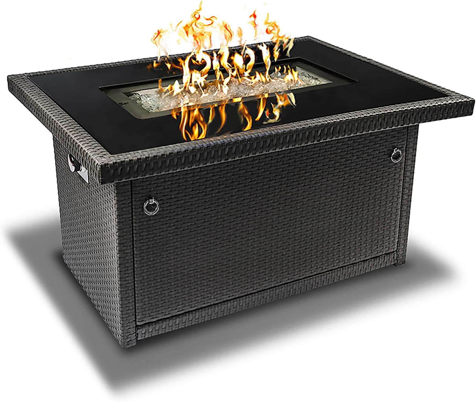 Outland Living Series 403 Fire Table – 44" 50,000 BTU Outdoor Propane Gas Fire Pit Table with Tempered Glass Top & Arctic Ice Decorative Glass Rocks, Slate Grey