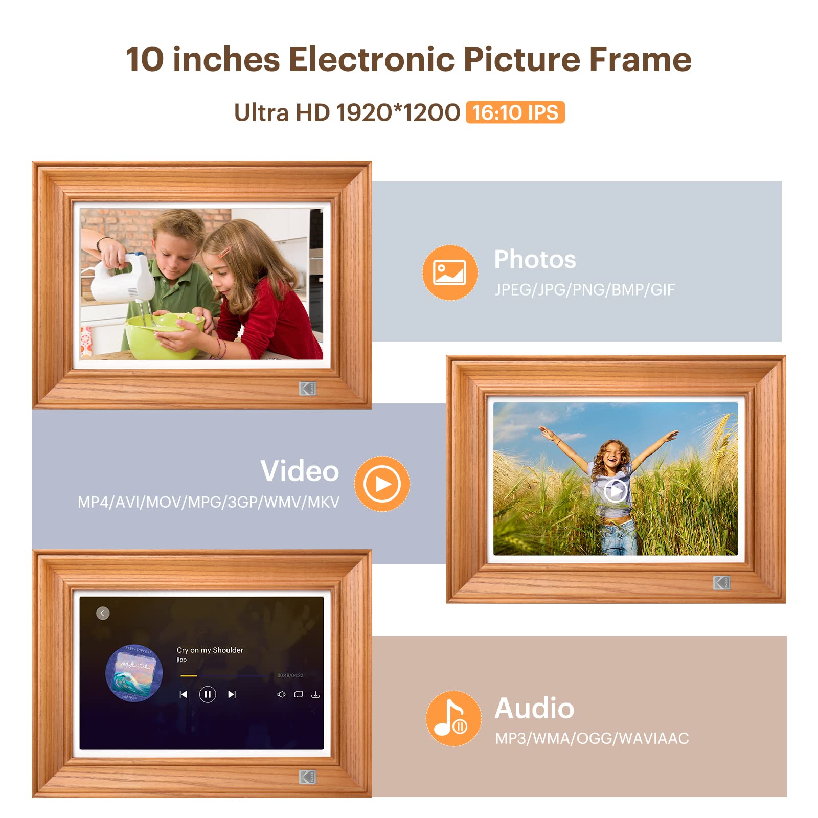 KODAK Marcos Fotos Digitales WiFi de 10.1 Pulgadas, Visualización táctil IPS HD, Función de Rotación Automática, Smart Marco, Comparta Imagen y Videos a Través de la Aplicación