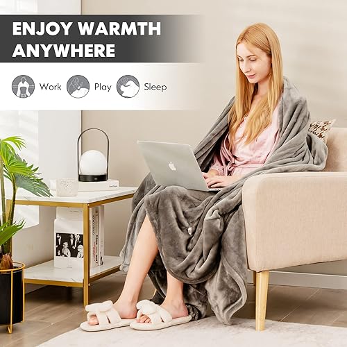 Miniatura 9 de Onnertune - Manta eléctrica tamaño Queen 84 x 90 pulgadas manta térmica de franela de doble control 10 niveles de calefacción apagado automático de