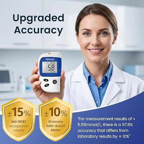 Safe Accu2 Blood Sugar Monitor/Test Kit with 100 Test Strips & 100 Lans