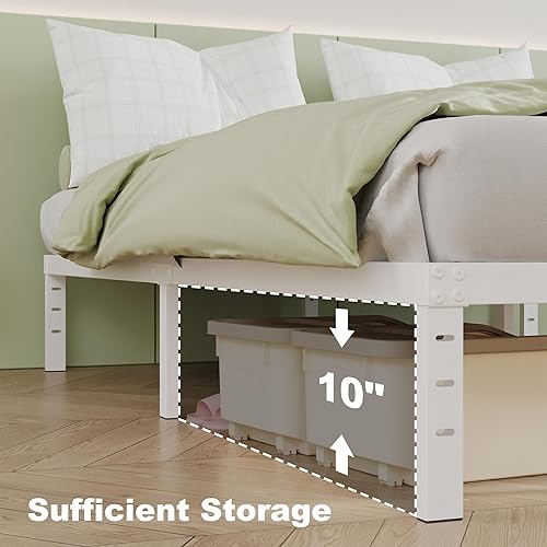 Miniatura 5 de Cieemine Marco de cama de metal de tamaño matrimonial de 12 pulgadas, base de colchón de listones de acero resistente, no necesita somier, fácil