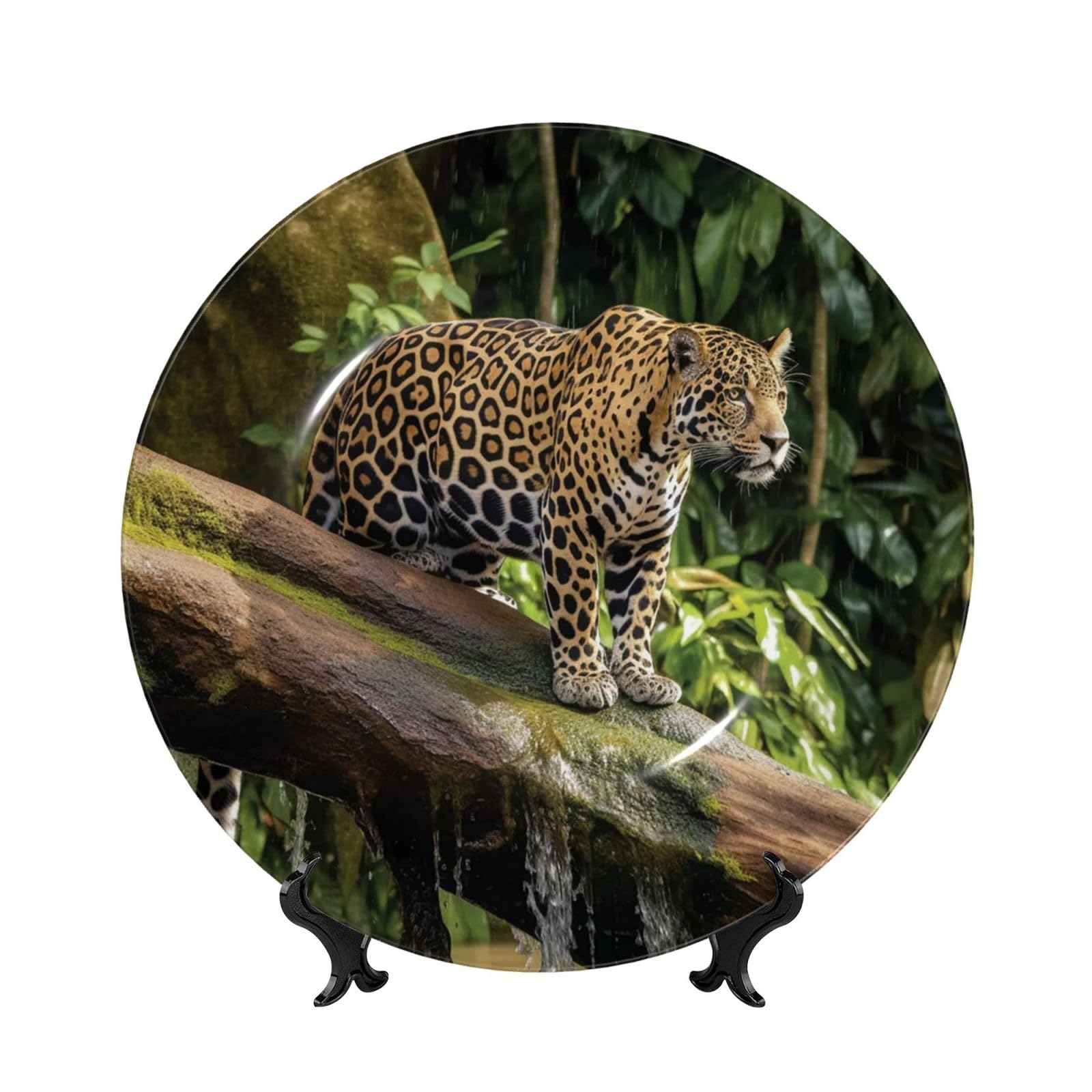Assiette en porcelaine chat jaguar faite main - Décoration luxe