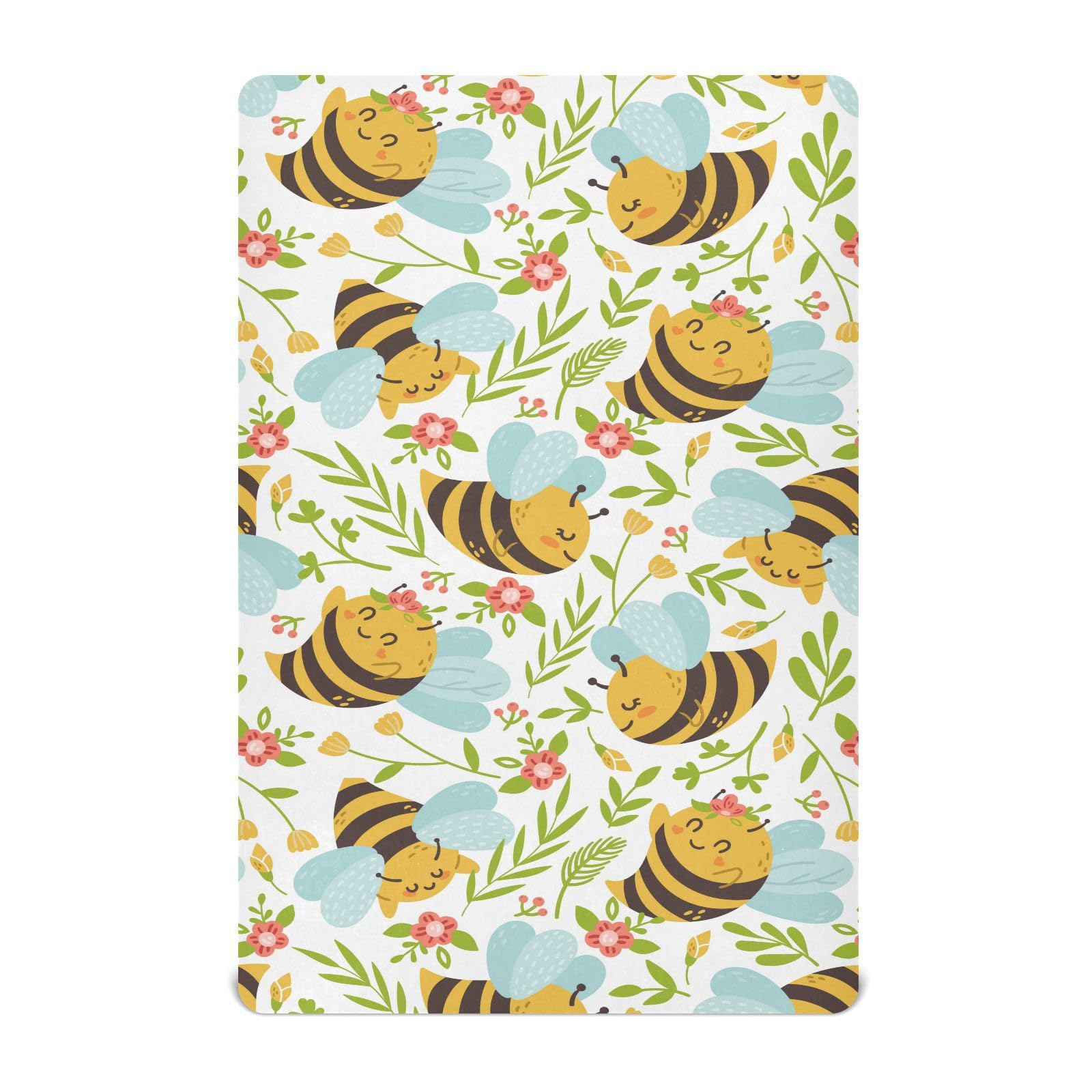 vvfelixl Crib Sheets for Boys Honey Bee Cute Bumble Bee Toddler Baby Girl Sheets for Crib,Neutral Mini Crib Nursery Mattress Sheets Fitted,Crib Mattress 52 * 28 * 9In, g363127842p821c876s1914