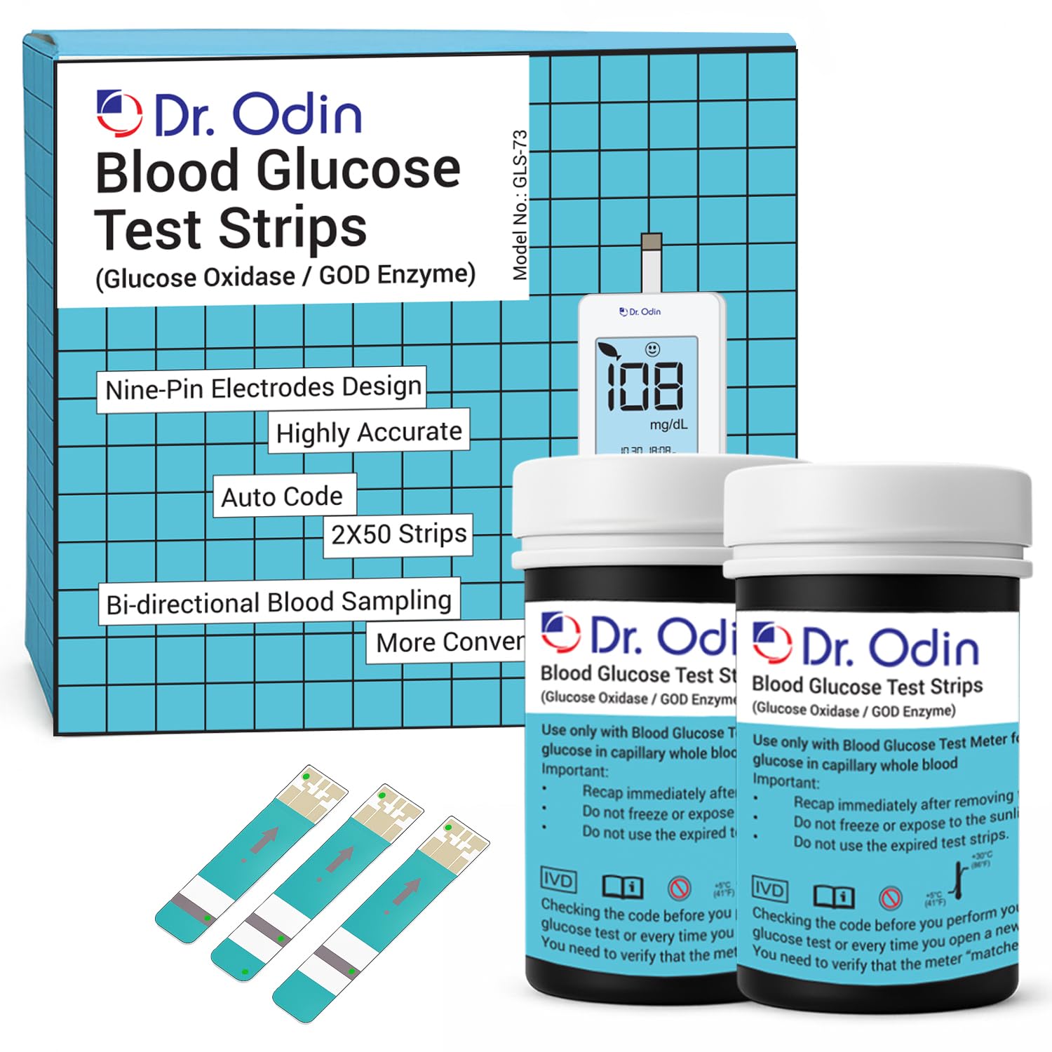 Dr. Odin GLS-73 GOD Blood Glucose Test Strips, For Self testing Sugar Levels With GOD Monitoring System (100 Test Strips)-picture-32