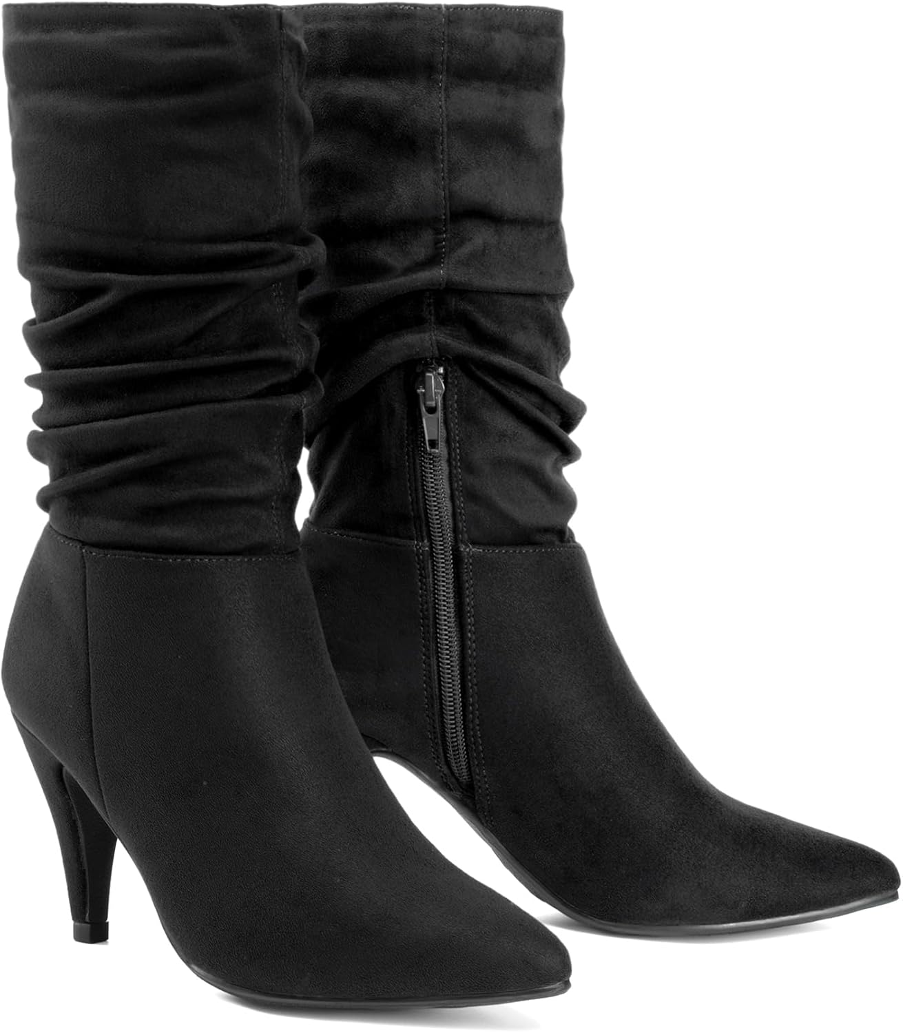 DREAM PAIRS Women's High Heel Mid Calf Boots Slouchy Pointed Toe Fall Boots - Image 4