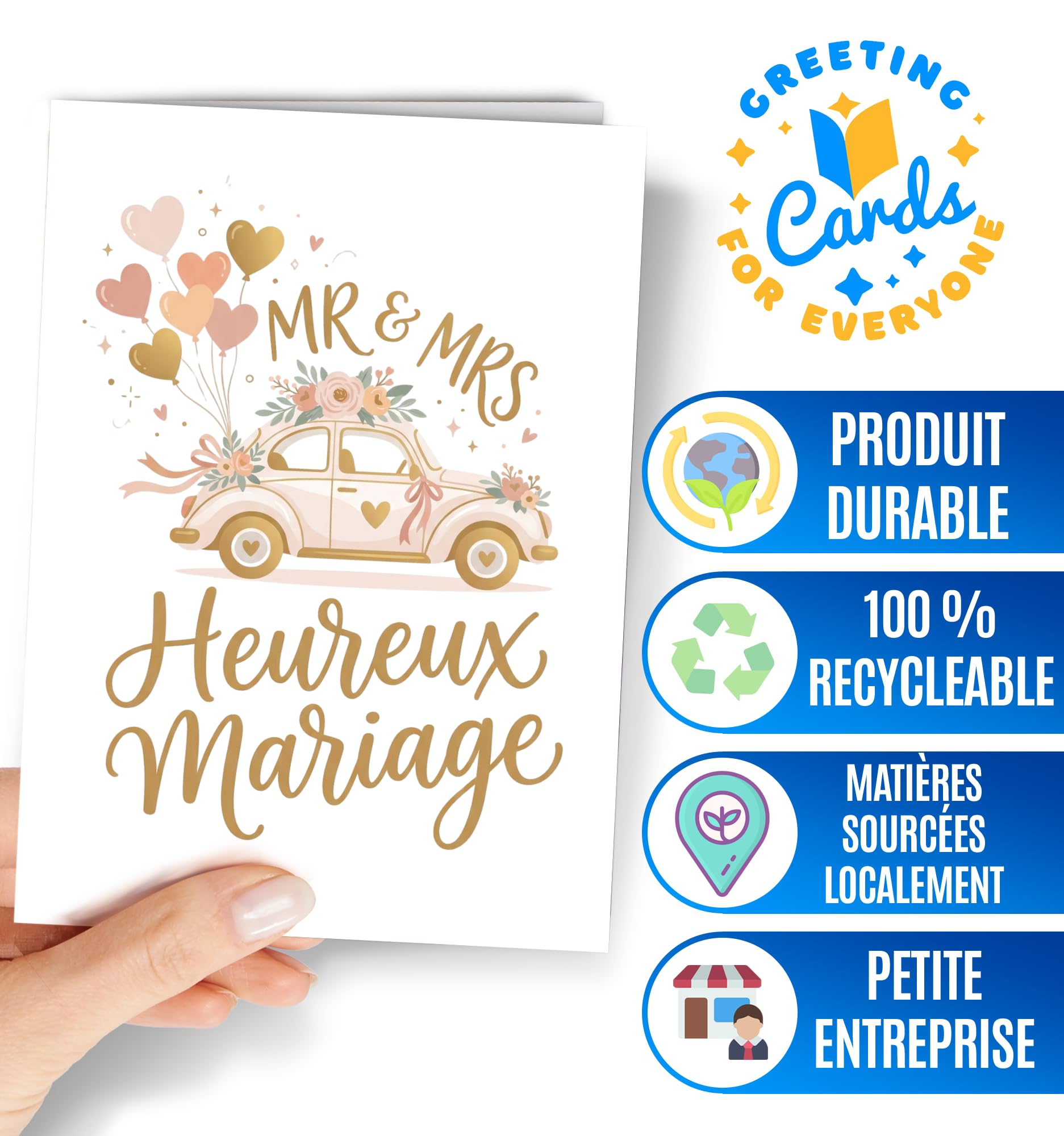 Carte de Mariage Félicitation avec Enveloppe - Heureux Mariage - Carte Voeux Mariage Originale - Cadeau Pour Couple
