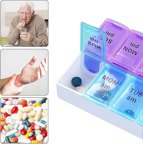 Miniatura 5 de Organizador semanal de píldoras 2 veces al día, pastillero de gran capacidad, AM PM, contenedor de medicamentos de aceites de pescado, dispensador
