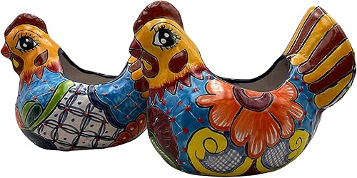 Miniatura 3 de Talavera - Macetero de cerámica para pollo, multicolor, hecho a mano, arte popular, pintada a mano, maceta de animales para decoración del hogar,