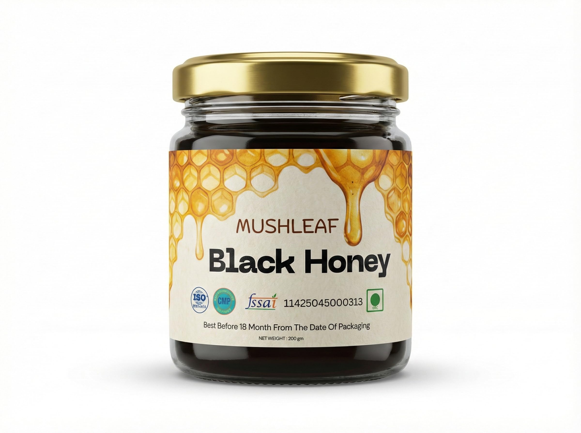 Mushleaf Black Honey 200g Jar - Honey Immune Booster Organic Honey Raw Unprocessed Natural Black Honey Unheated With No Added Sugar|For Nurturing Growing Children & Adults Natural, Unpasteurized,Glass Jar
