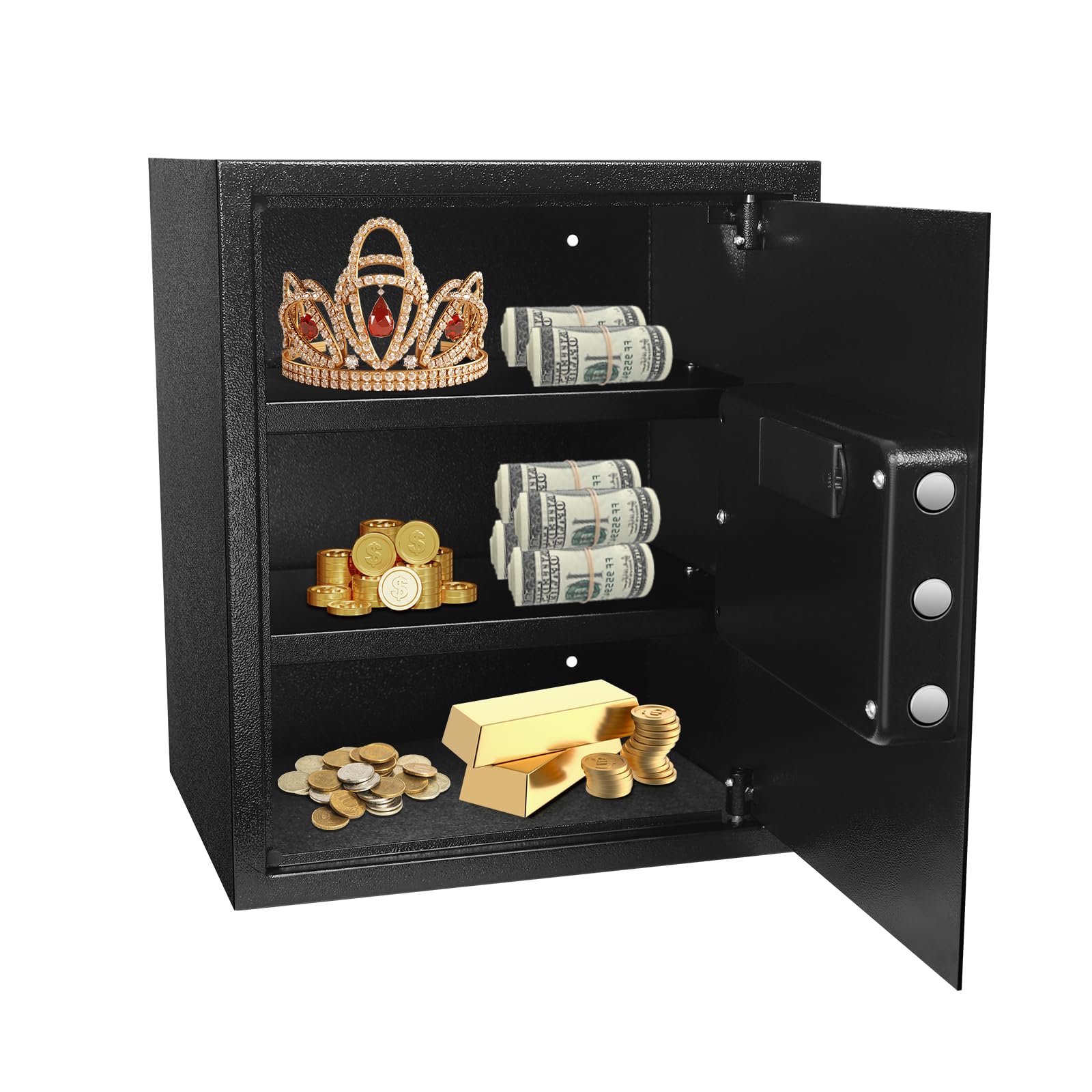 Cassaforte per casa, cassaforte per mobili con serratura a combinazione e chiave di ricambio, antifurto, 38 x 31 x 45 cm, in acciaio robusto per contanti, documenti e oggetti di valore