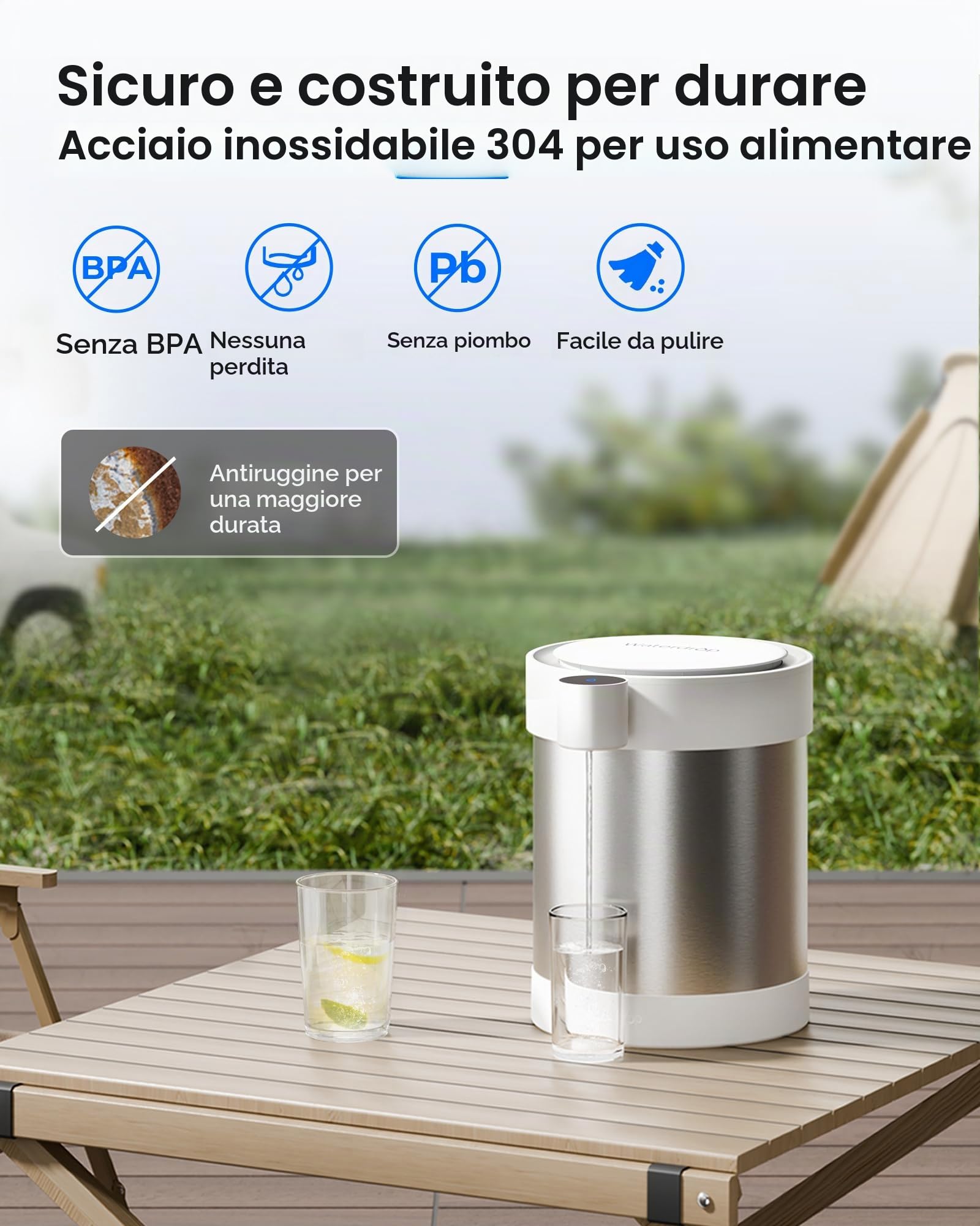 Waterdrop ED21W Dispenser Filtrante Elettrico in Acciaio Inox, 5,3 L