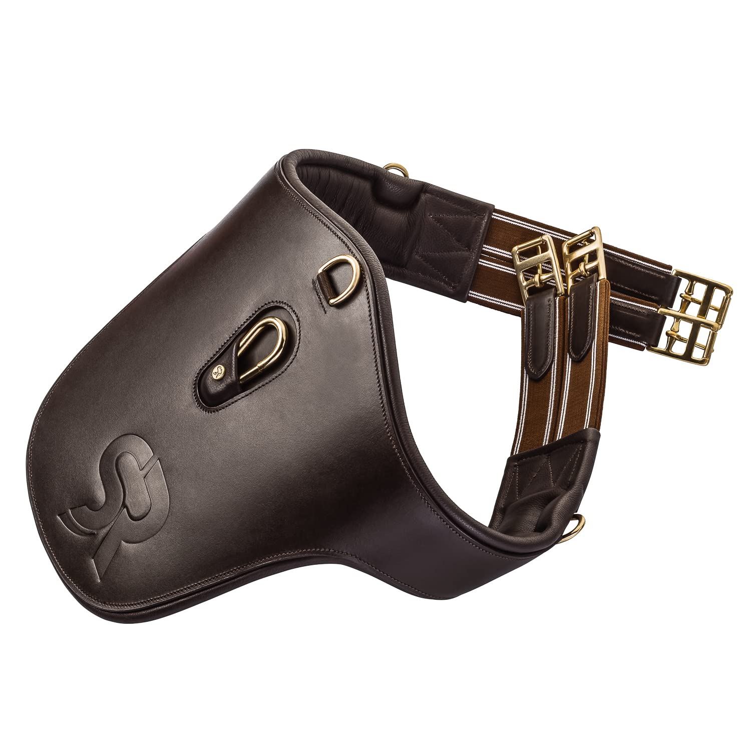SUNRIDE Sottopancia in vera pelle per cavalli (Hickstead), con anello a D (3x) e moschettone per redini ausiliarie (120 cm, marrone)