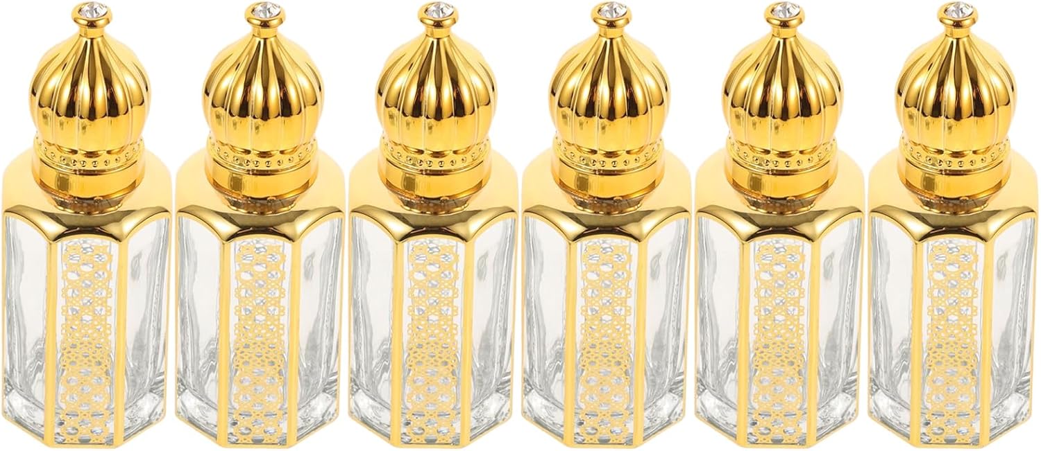 QianShi 6pcs Vintage Perfume Bottles Jars 12ML Glass Essential Oil Bottles Refillable Perfume Droppers Travel Size Empty Containers for Aromatherapy Liquid Cosmetic Sample
