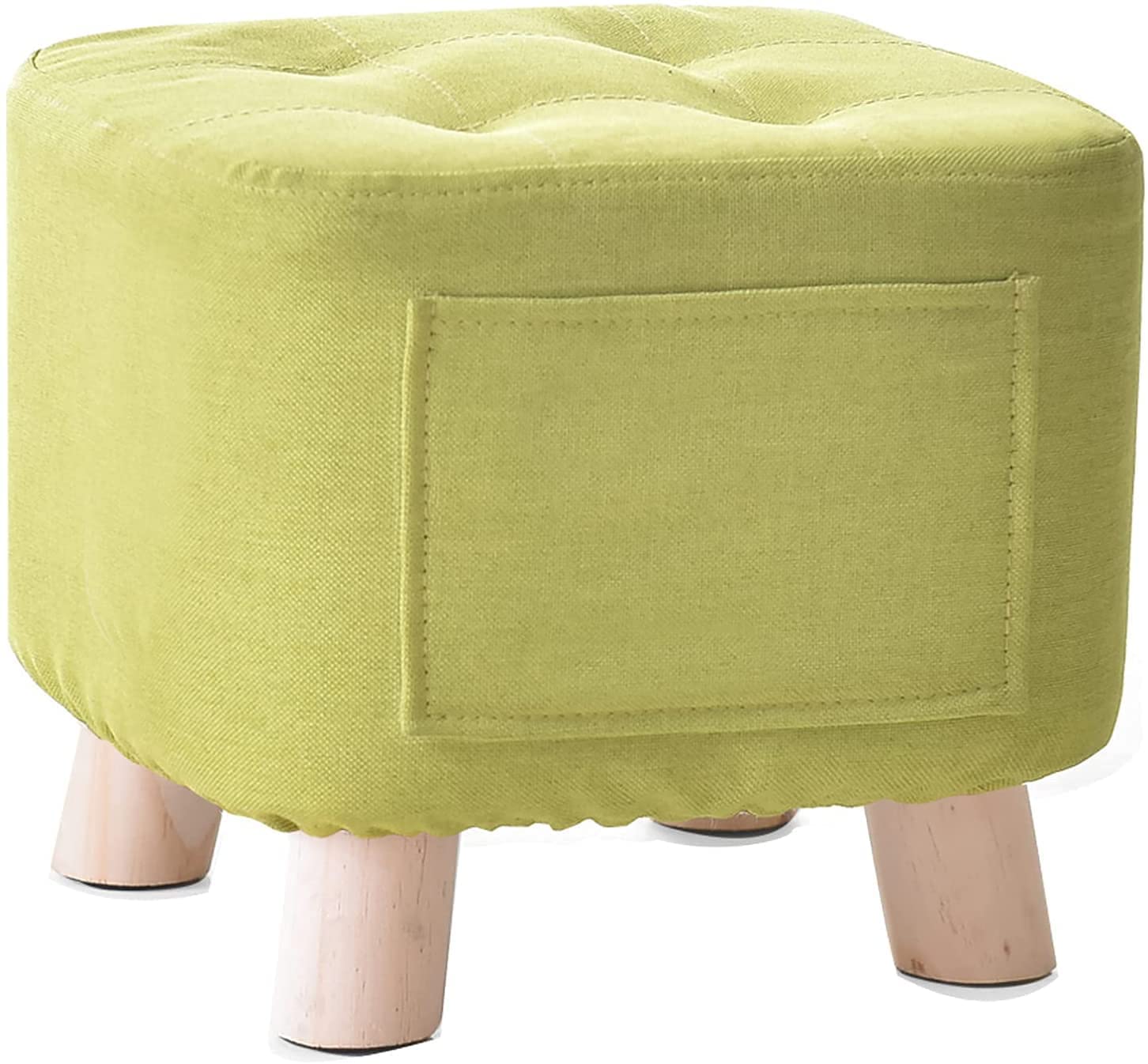 Repose-pieds pouf en tissu de lin vert avec poches latérales