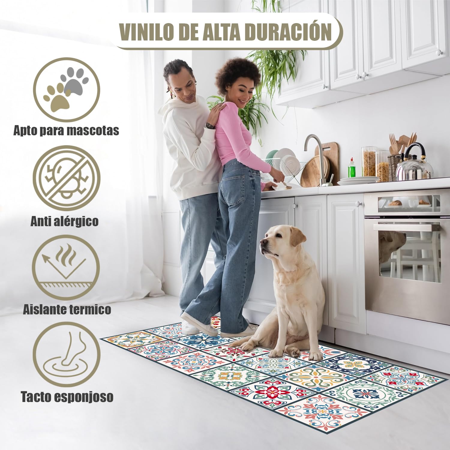 Alfombras Vinilicas para el Hogar 200 x 80 - Alfombra Vinilica Cocina Resistente y Antitropiezos - Alfombra Cocina Lavable Antideslizante para Interior/Exterior - Alfombras de Vinilo Esponjosas