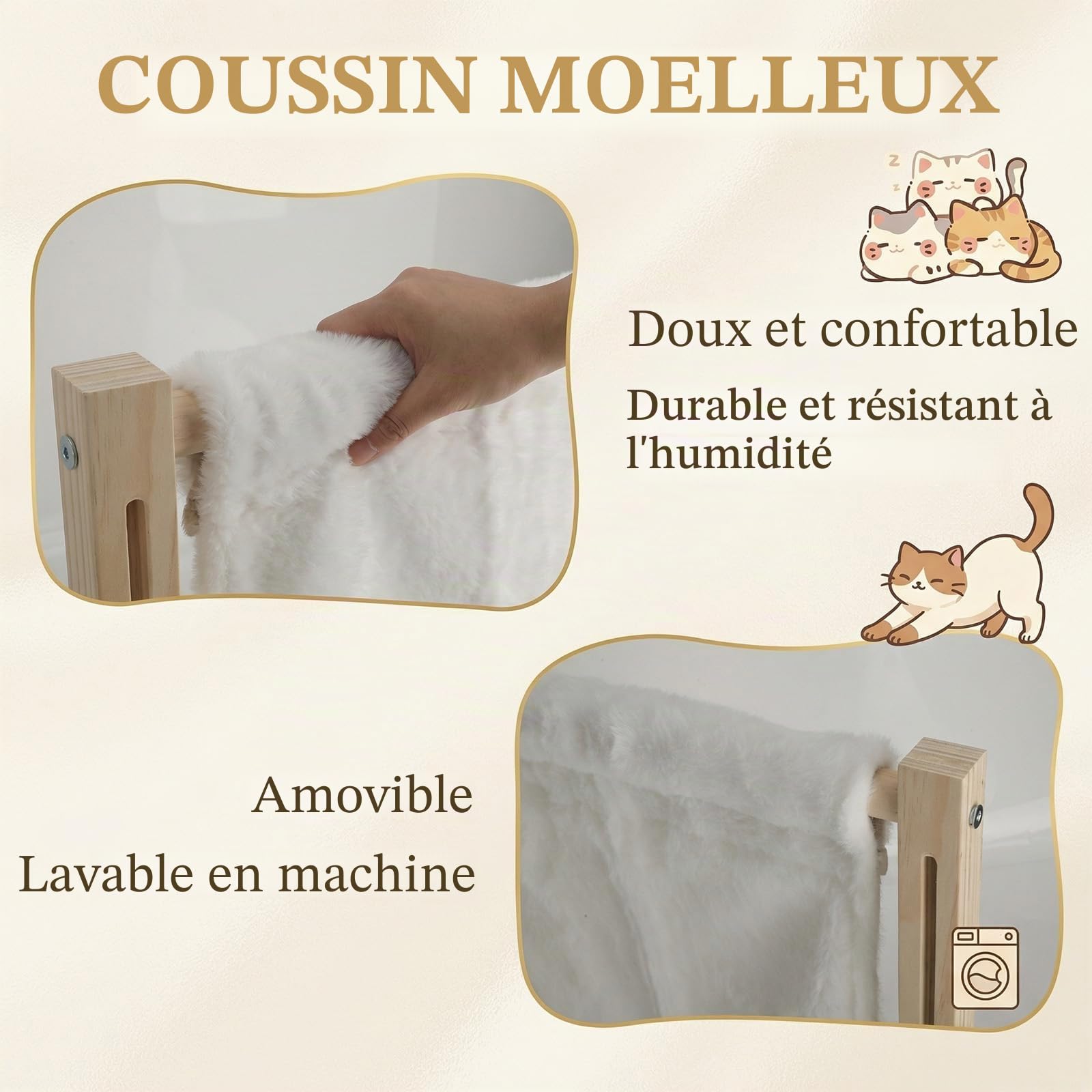 Hamac Chat Radiateur, Hamac Chat Fenetre en Bois avec Un Coussin en Peluche Lavable, Panier Fenetre sans Perçage Couchage et Mobilier