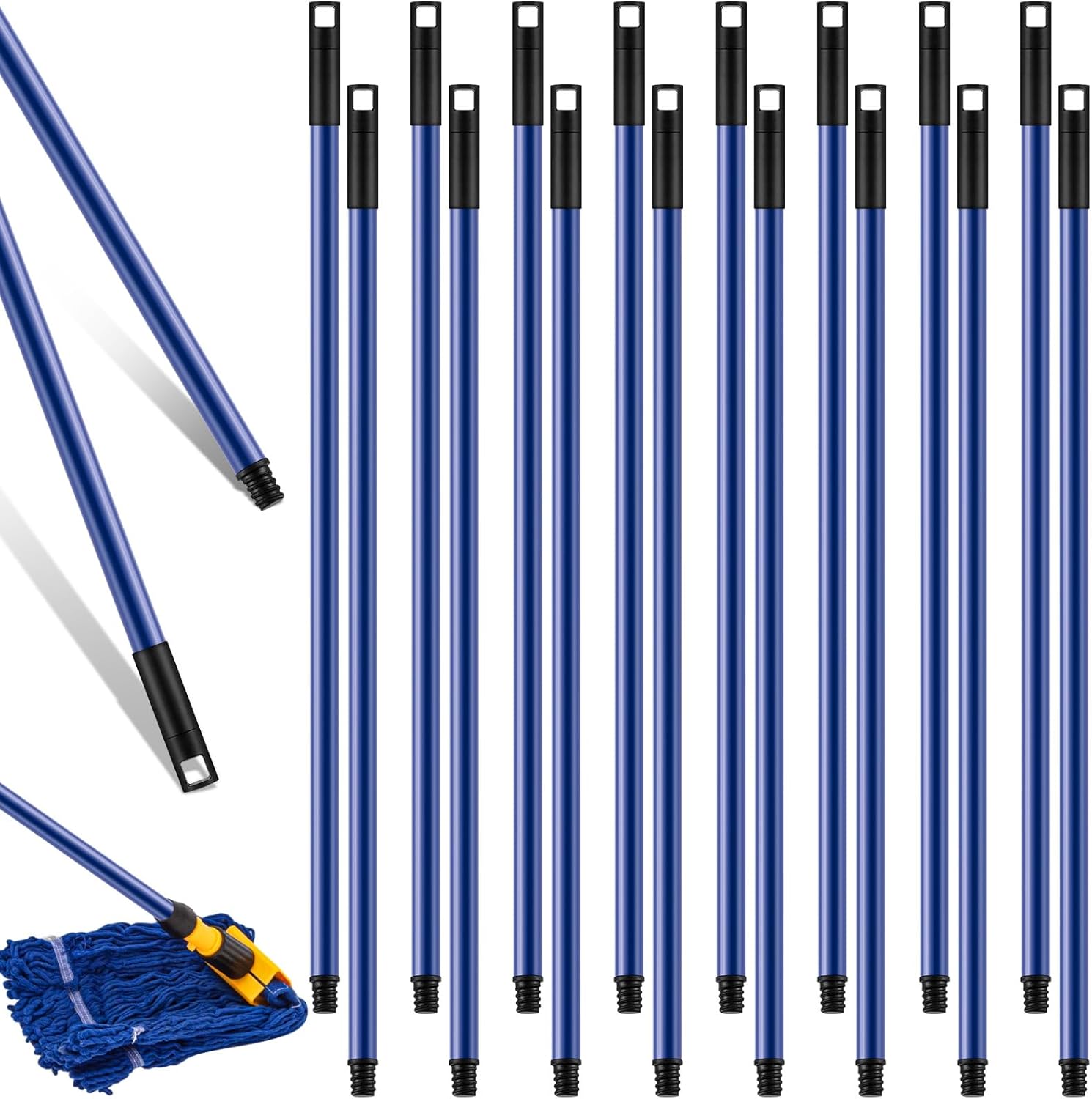 Gisafai 20 Pcs Broom Handle with Threaded Tip Powder Coated Broom Handle Metal Cleaning Pole with Plastic Thread Stick for Floor Brushes Replacement Cleaning Tools Accessories(20 Pcs) 20 Blue