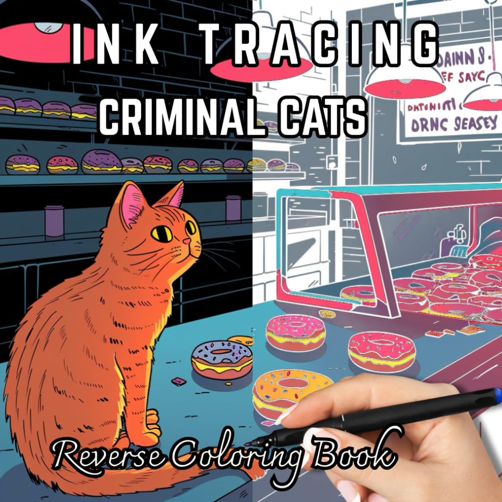 INK TRACING CRIMINAL CATS: Reverse Coloring Book for Adults: Ink Tracing Watercolor Cat Scenes for Stress Relief, Creative Relaxation, and Mindfulness
