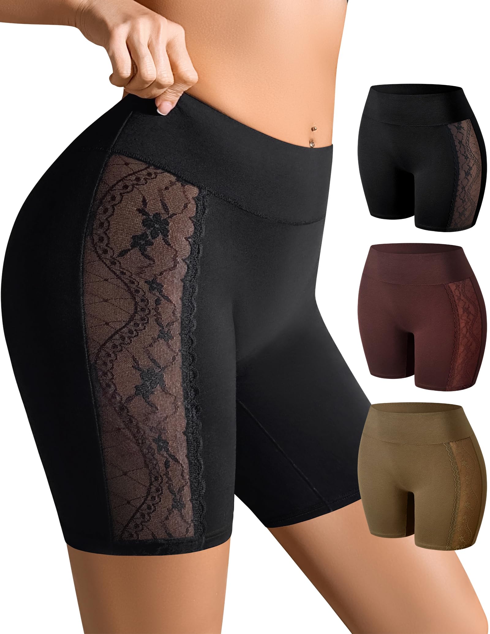 Womens Cotton Boy Shorts Underwear High Waisted Boxer Briefs Lace Boyshort Panties Soft Boxer shorts for Women 3 Pack-image-39