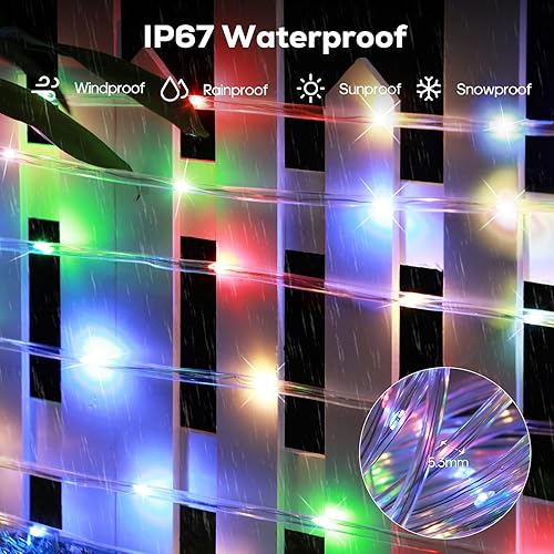 Miniatura 10 de ICRGB Cuerda de luces solares para exteriores, 66 pies, 200 luces LED IP67, impermeables, 8 modos, luces de Navidad al aire libre, tira de luces