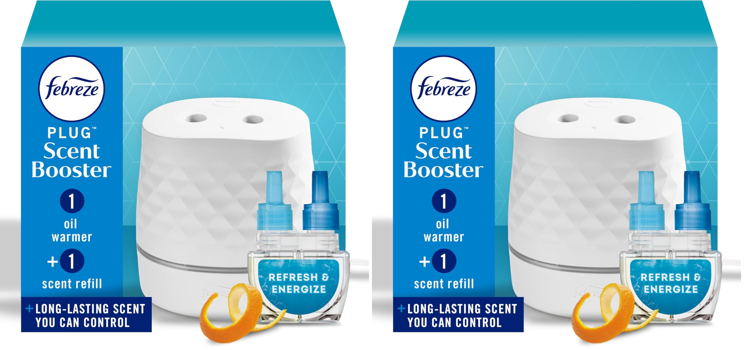 Febreze Plug Scent Booster Starter Kit Oil Diffuser Air Freshener Plug in Continuous Scent 2 Devices 2 Refresh