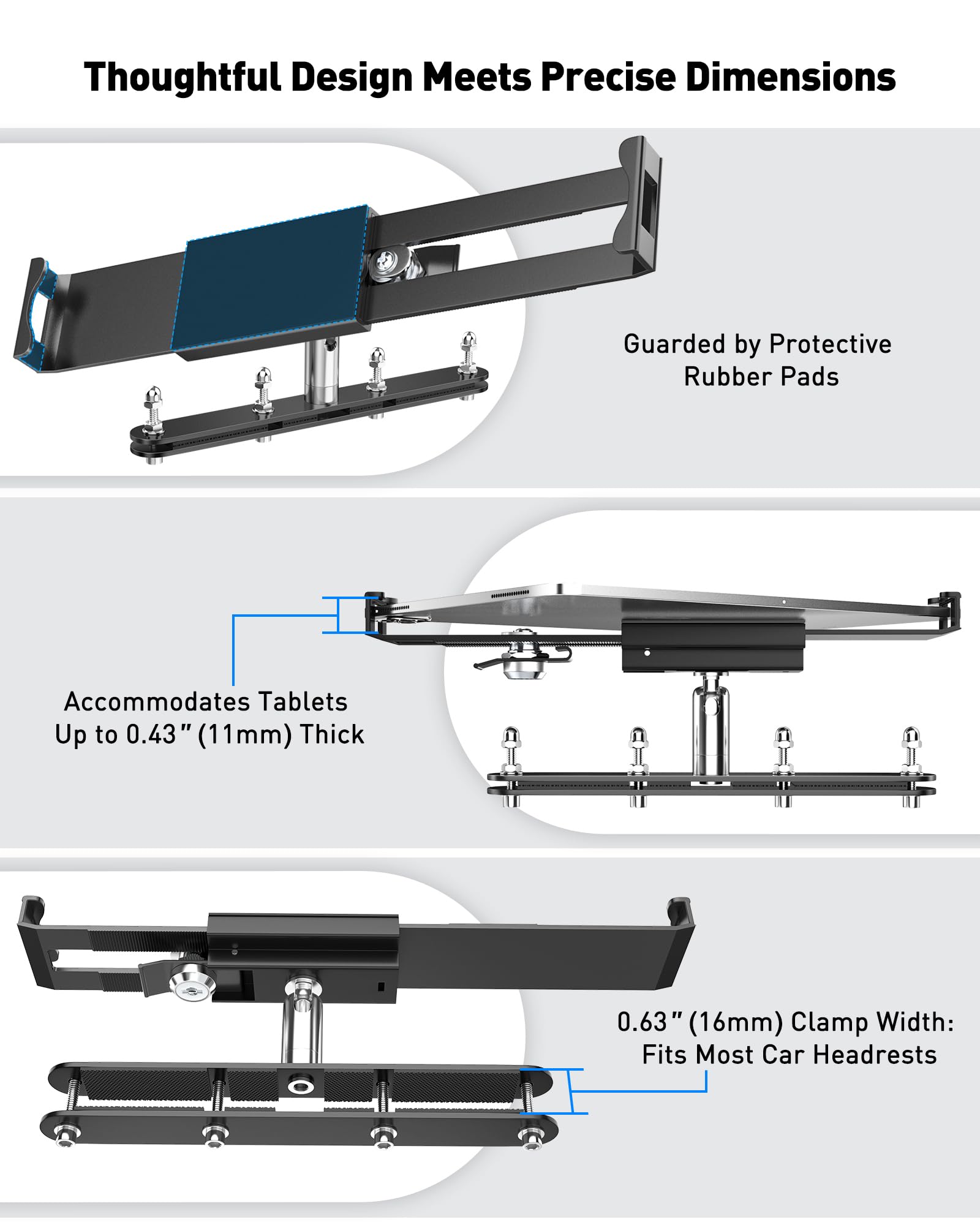AboveTEK Tablet Halterung für Auto Kopfstütze - Diebstahlsicheres System, 360° Drehung, Kompatibel mit 4-11" Tablets, Perfekt für Reisen und Geschäfte, Langlebig, Schwarz