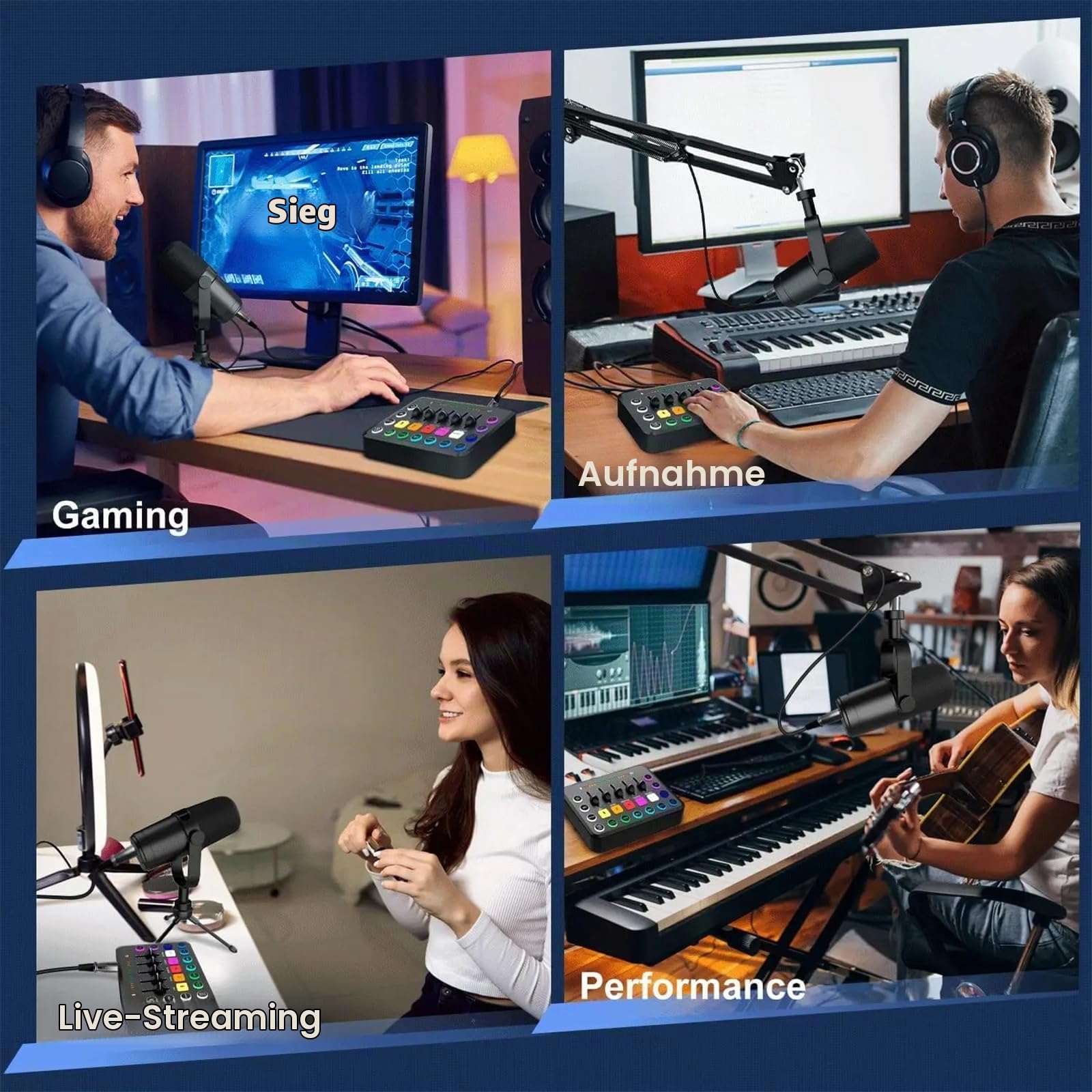 NEWFUN Audio Mixer, Soundboard, Mischpult für pc,Inklusive Audiomixer und BM800-Mikrofon, RGB-PC-Mixer für Streaming, DIY-Soundeffekte, Lautstärkeregler für Podcasting, Aufnahmen und Gesang