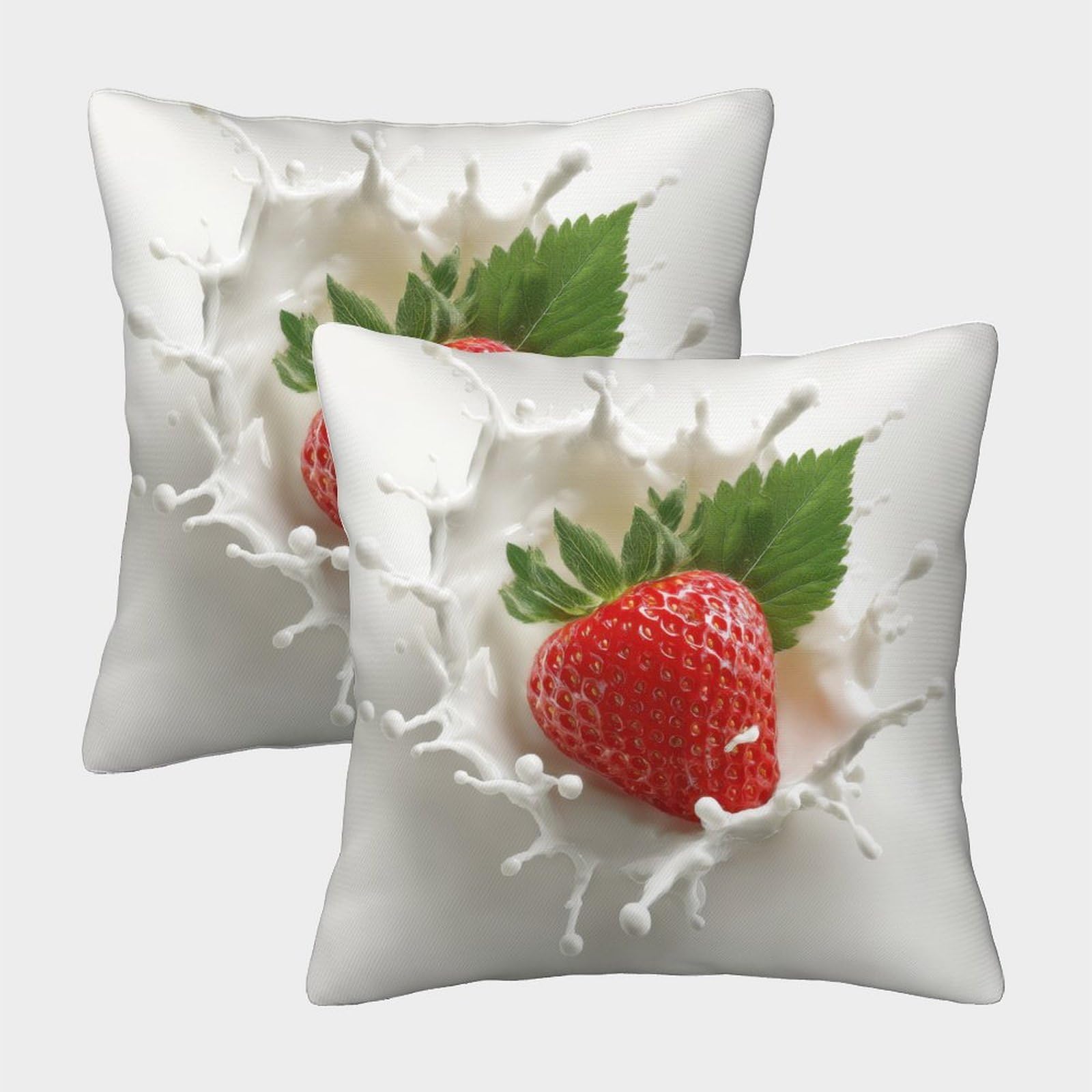 QFVANSIYO 3D Printed Strawberry Milk Splash Microfiber Pillowcase Soft Bedding Decor Strawberry Milk Pillow Cover for Bedroom 45x45cm