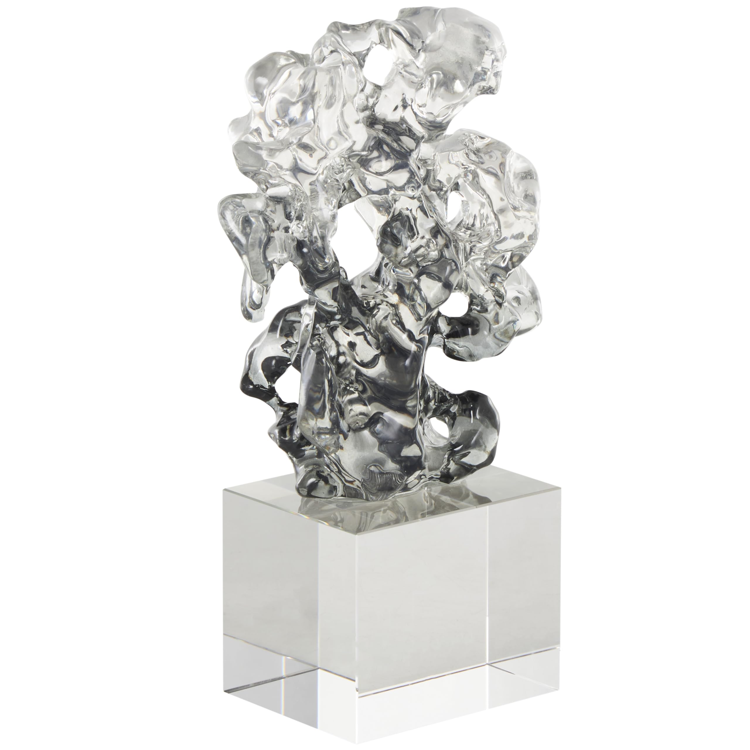 Deco 79 Glass Abstract Decorative Sculpture Freeform Home Decor Statue with Clear Square Base, Accent Figurine 6" x 3" x 10", Clear