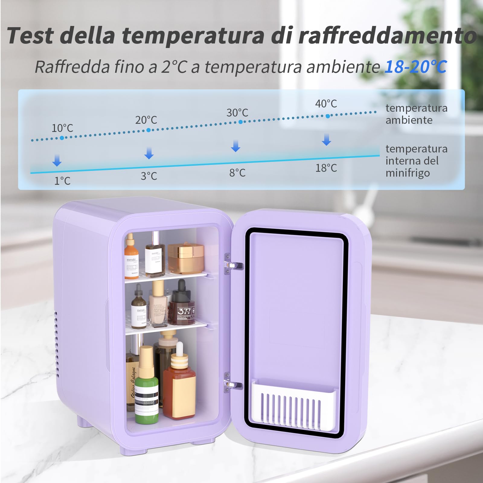YASHE Mini frigo da 6 litri/8 lattine 220-240 V AC/DC, refrigeratore termoelettrico portatile, frigoriferi, camera da letto, cura della pelle, bevande, ufficio, dormitorio e auto, viola