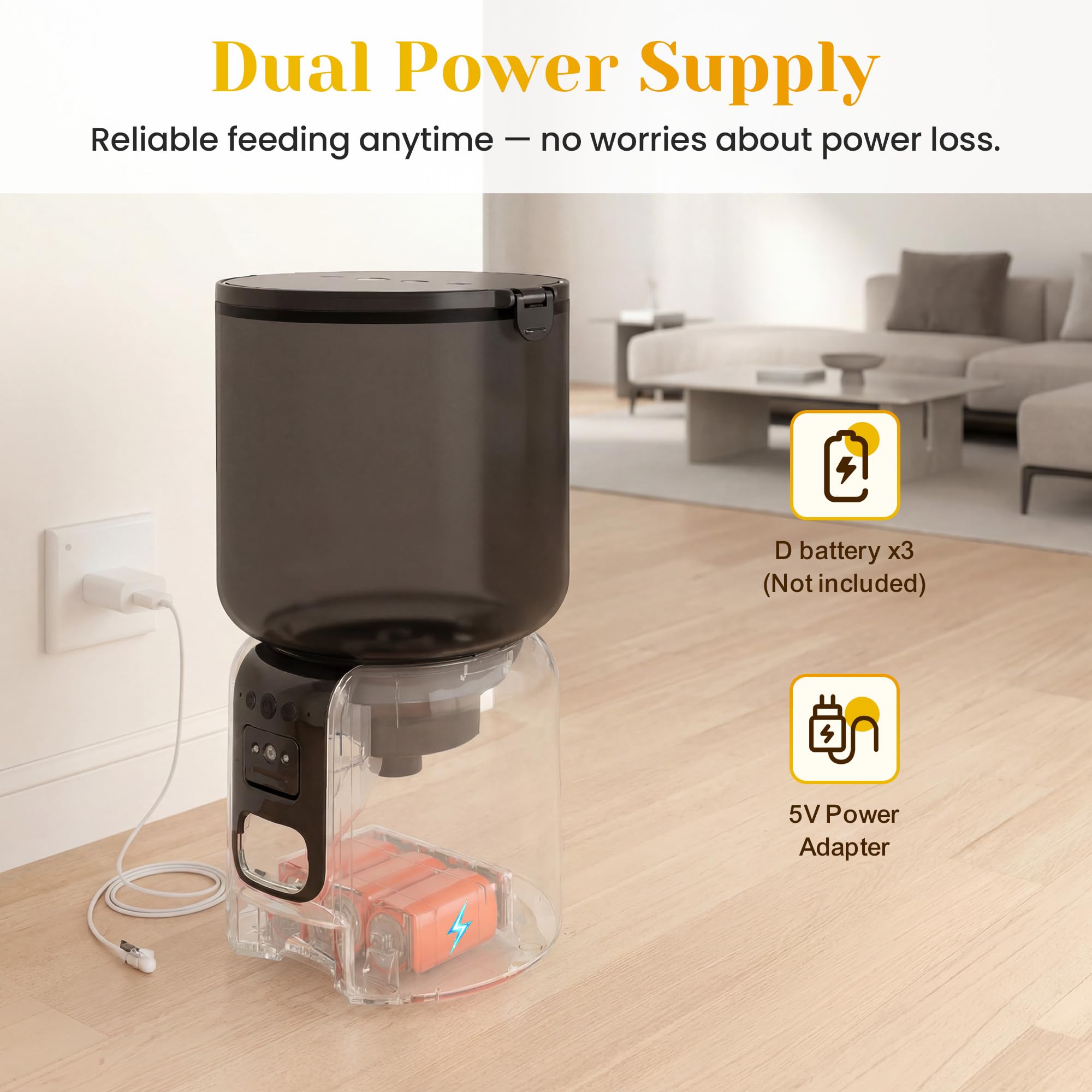 Automatic Cat Feeder with 1080p HD Camera, Automatic Dog Feeder with App Control via 2.4G/5G WiFi, Dual Power System & Voice Recording, 4L Food Dispenser for Cats and Small Dogs, Black - image 4