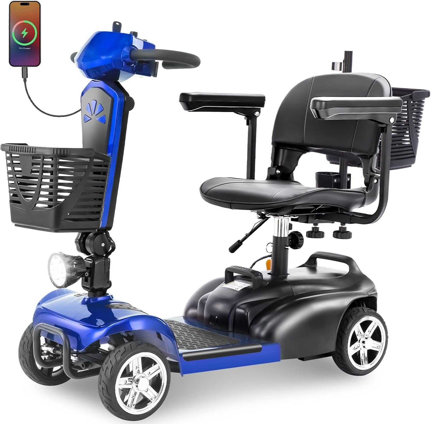 Mobility Scooter for Adults, 15/25/30/50 Miles Long Range, Foldable Electric Scooter for Seniors, Compact Heavy Duty Mobile for Travel, 300Lbs All Terrain, Rotating Wide Seat, Dual Baskets product image