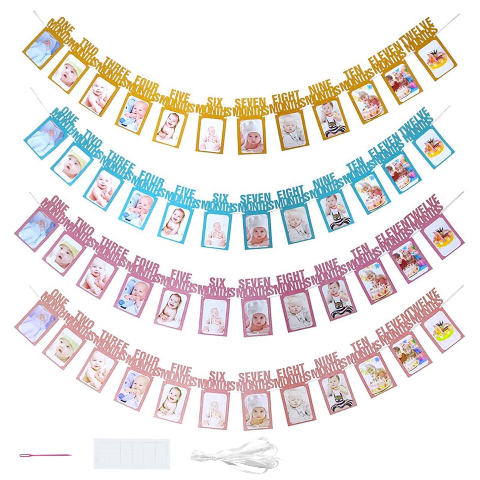 Ghirlanda Compleanno 12 Mesi - Decorazione Fotografica Per Primo Compleanno Bimbo/Bimba