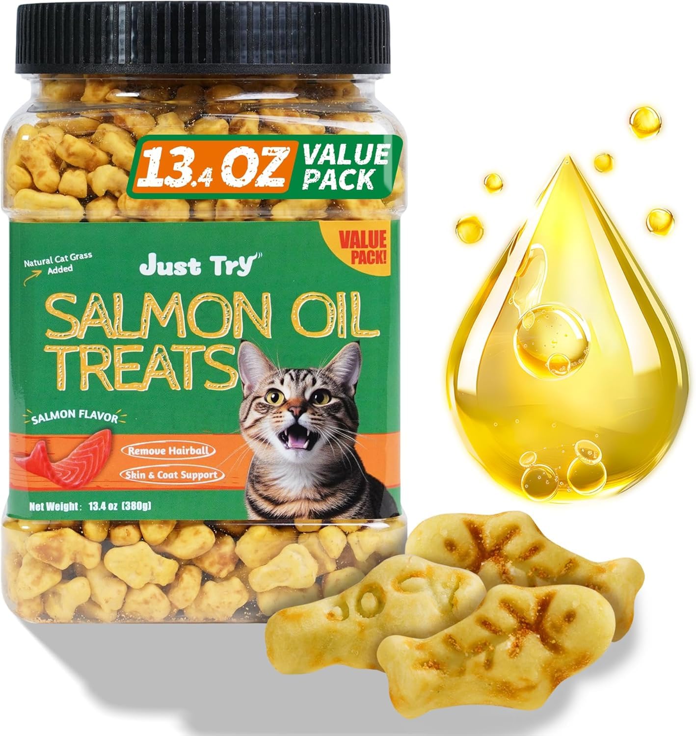 Just Try Salmon Oil Treats with Omega3, Skin & Coat Support 380g
