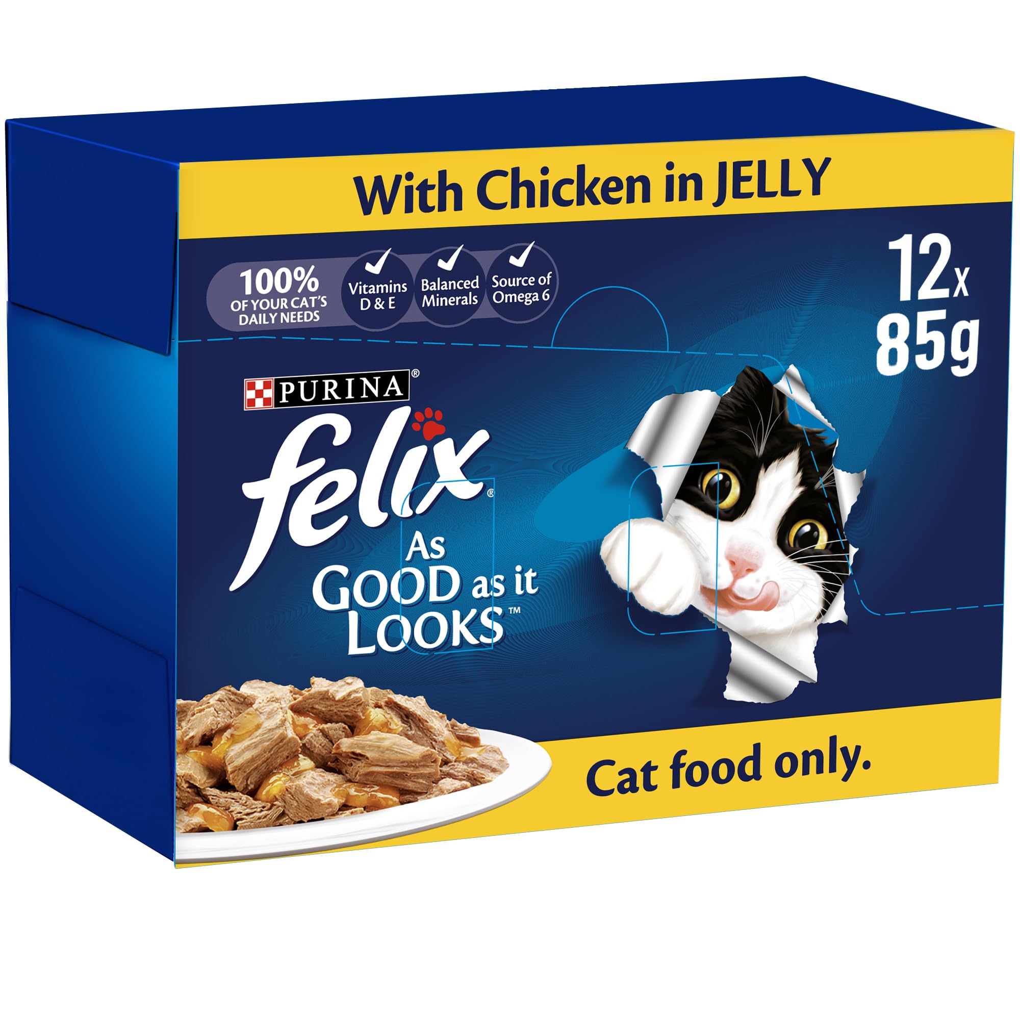 Felix As Good As it Looks Adult Cat With Chicken In Jelly 85g, Pack of 12