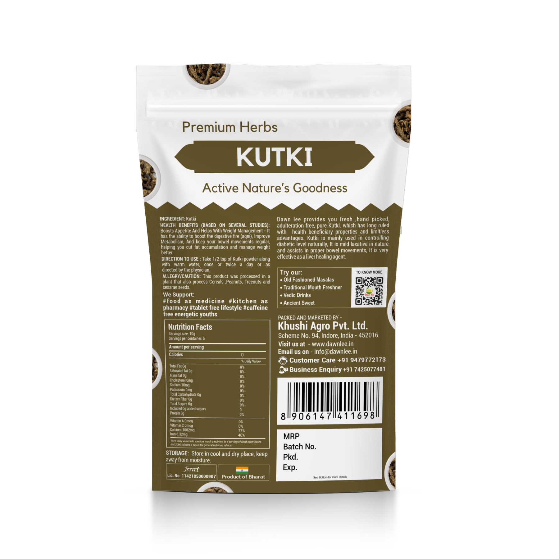 Dawn Lee Pure Kutki root (100 g) para hígado - Katuki - Picrorhiza Kurroa (100 gramos) | Sin conservantes, sin productos químicos | Desintoxicación, control del azúcar en la sangre