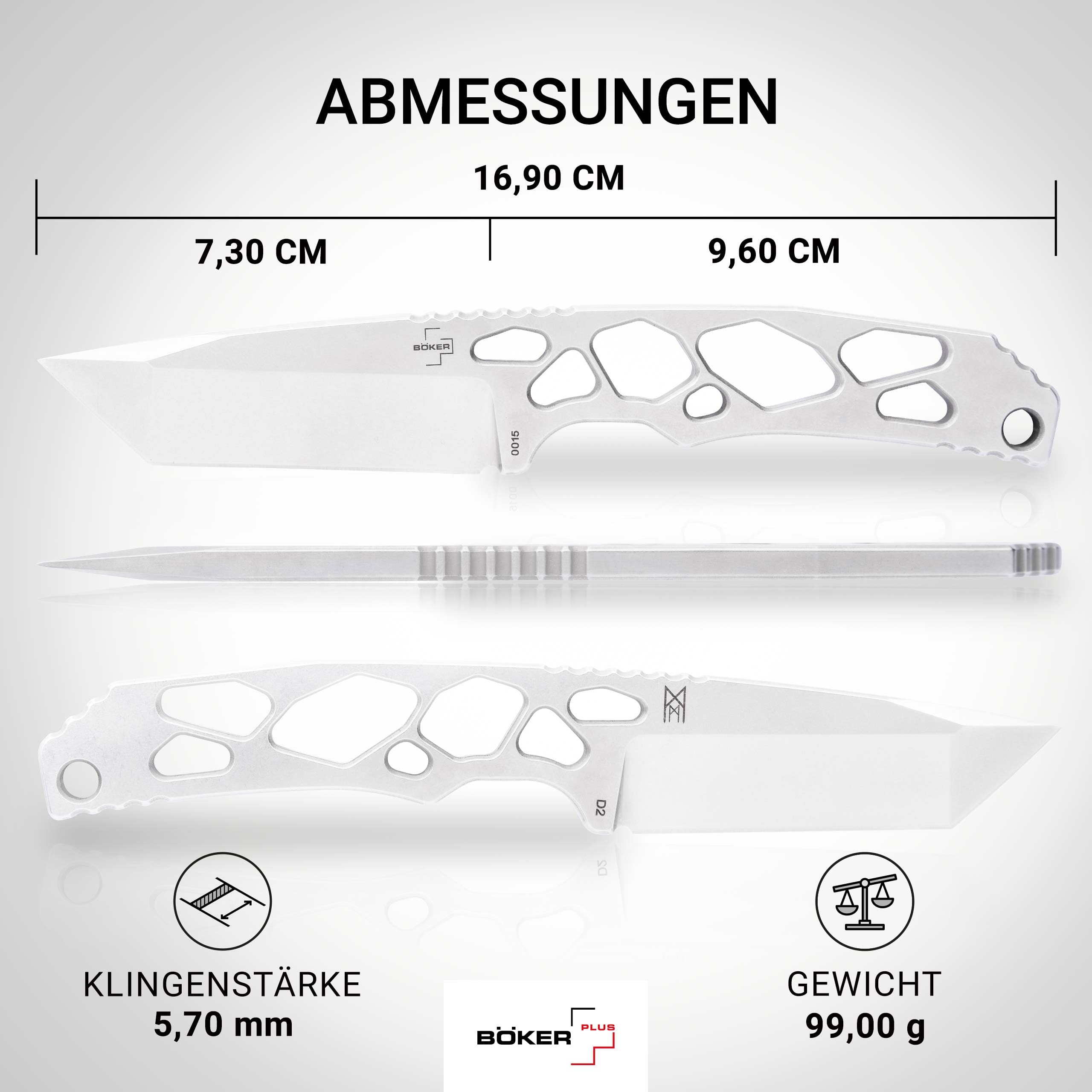 BÖKER PLUS Superlight Tanto – Skelett Messer feststehend 42a konform - Neck Knife mit Kydex-Scheide & Gürtel-Clip – Tactical Knife mit 7,3 cm D2 Tanto-Klinge – Fixed Ganzstahl Outdoor Messer