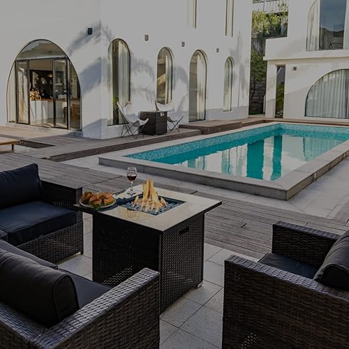 Miniatura 5 de AJ Enjoy Mesa de fuego de gas propano para exteriores de 24 pulgadas, fogata de gas de encendido automático de 40,000 BTU con protector de viento de