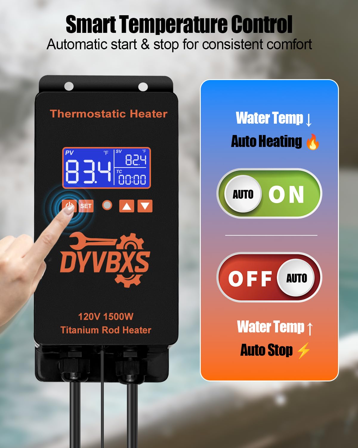 1500W Immersion Water Heater, Fully Submersible Portable Electric Heater with Digital Temperature Controller and Sensor for Bathtub Pool Hot Tub Bucket Stock Tank Cattle Trough