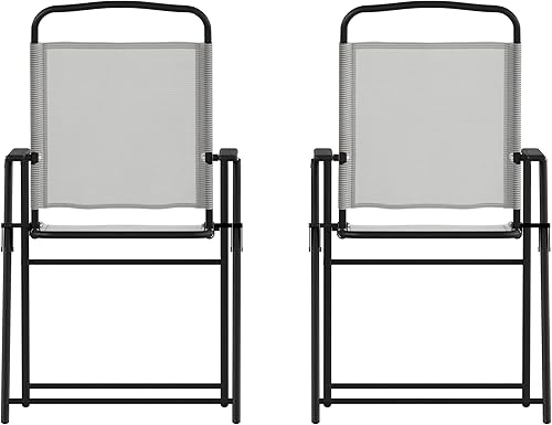 Flash Furniture Mystic - Sillas plegables para patio, sillas de césped de textileno para exteriores con reposabrazos, juego de 2, color gris