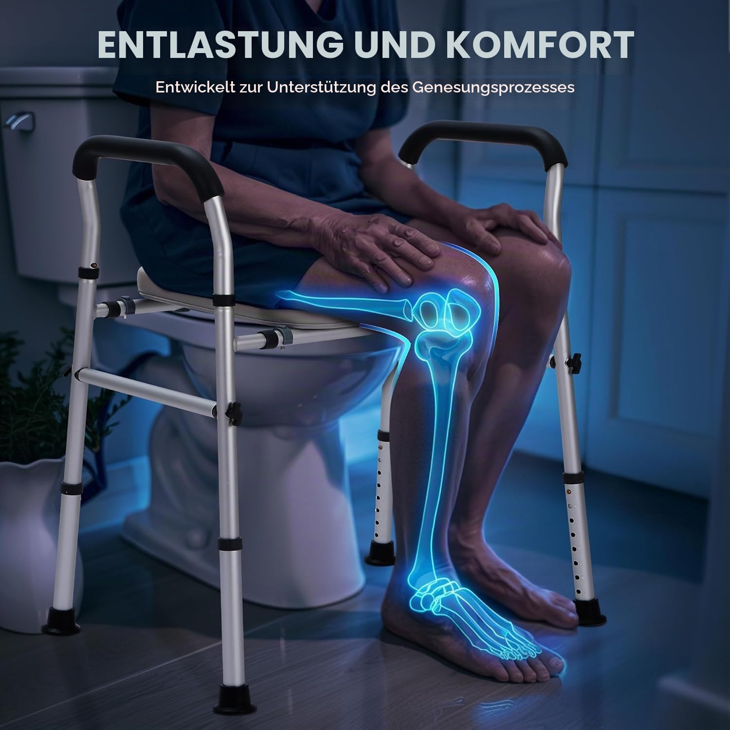 ToilettensitzerhöHung mit Armlehnen, WC Sitzerhöhung mit Höhenverstellbaren, Aufstehhilfe Toilette für Senioren, Tragfähigkeit 160 kg