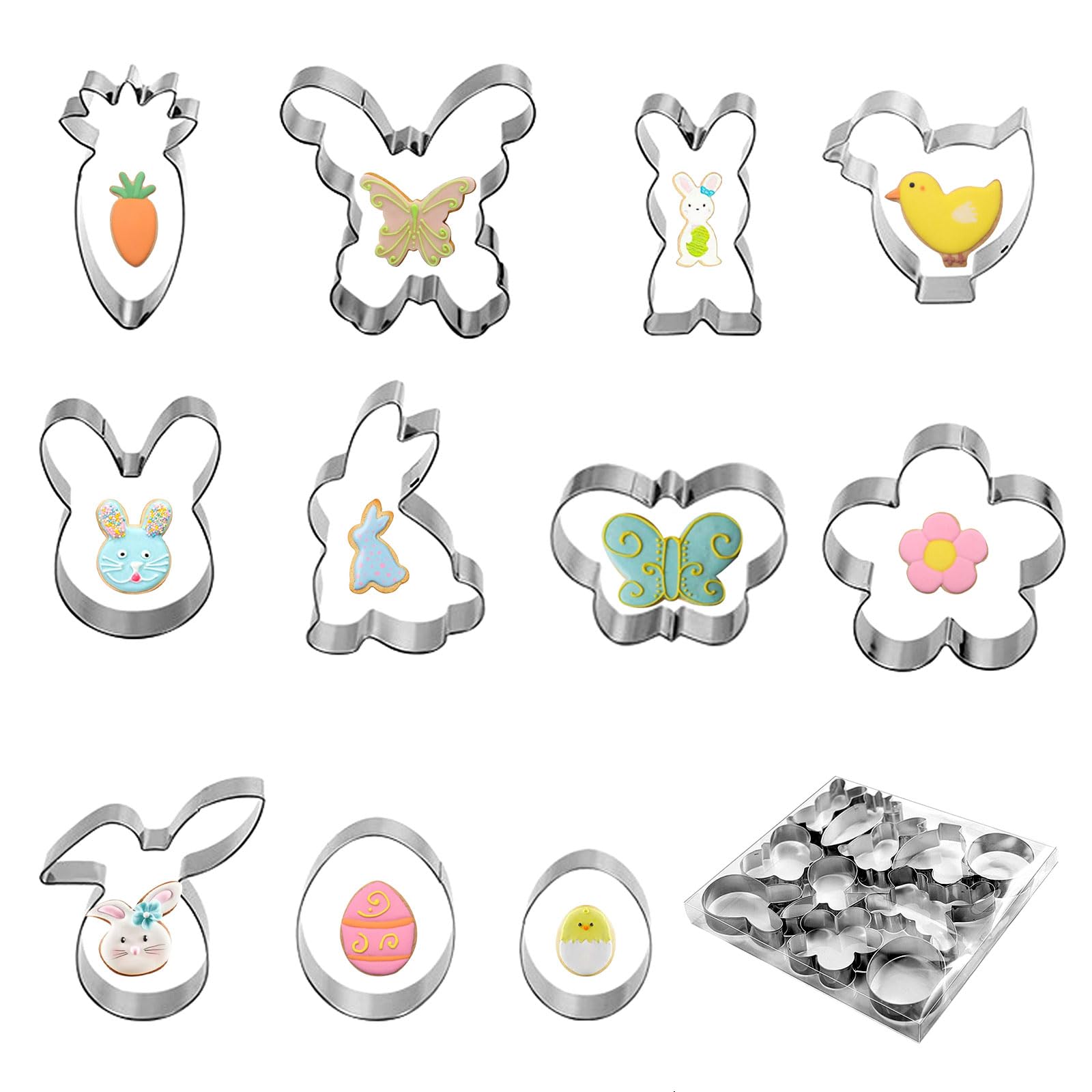 GWAWG Easter Cookie Cutters Set, 11 PCS Stainless Steel Easter Cutter Biscuit Cutter for Baking, Egg, Rabbit, Carrot, Chick, Butterfly