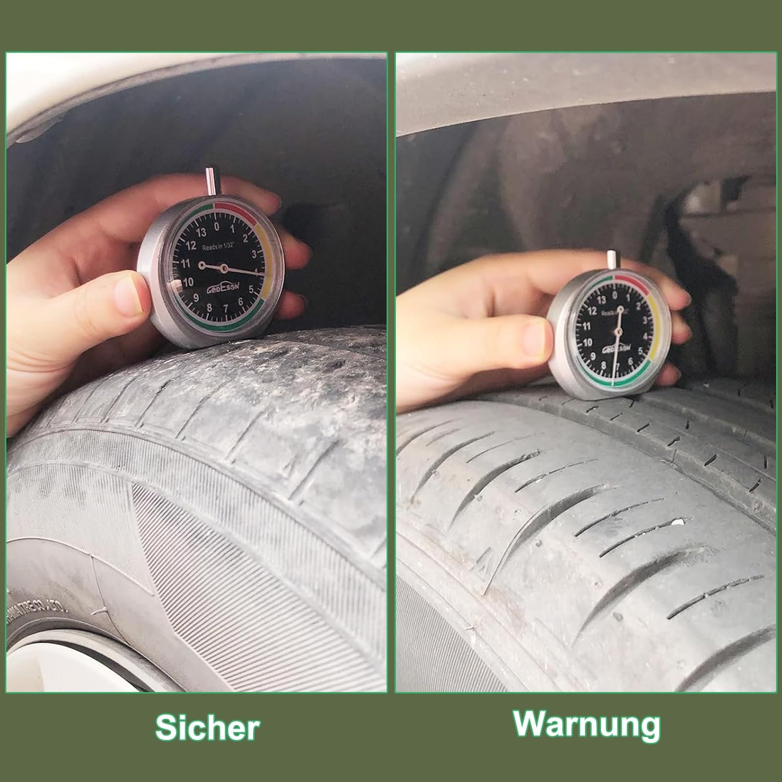 Misuratore di Profondità del Battistrada, 2 Pezzi Profondità Battistrada Pneumatici, Intervallo di Misurazione 0-11 mm, per Moto, Automobile