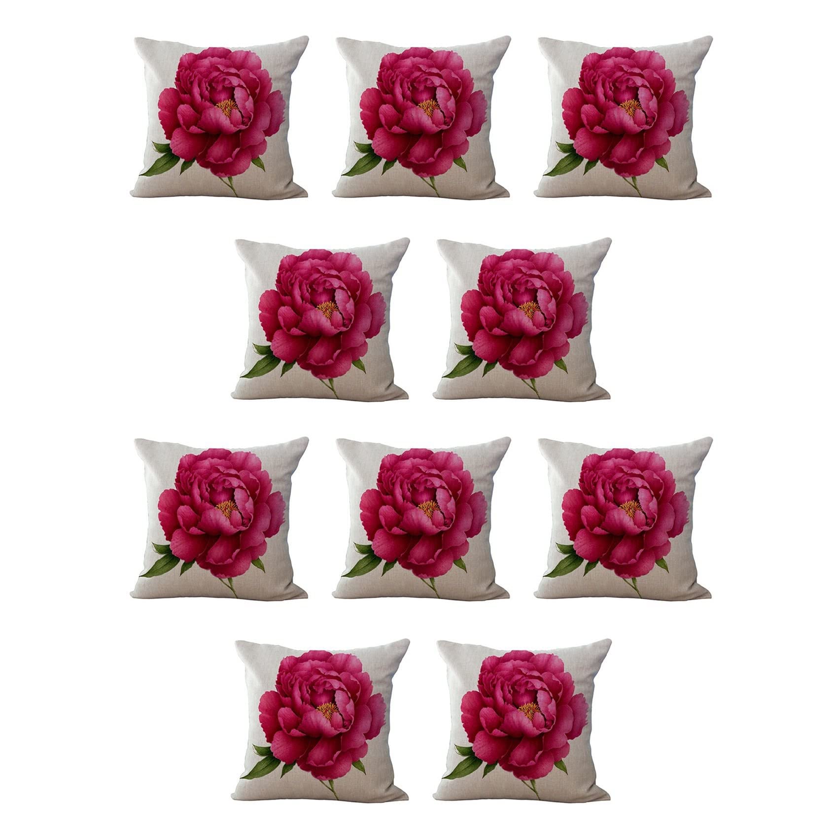Housse de coussin en lin vintage fleur rose pour canapé élégant