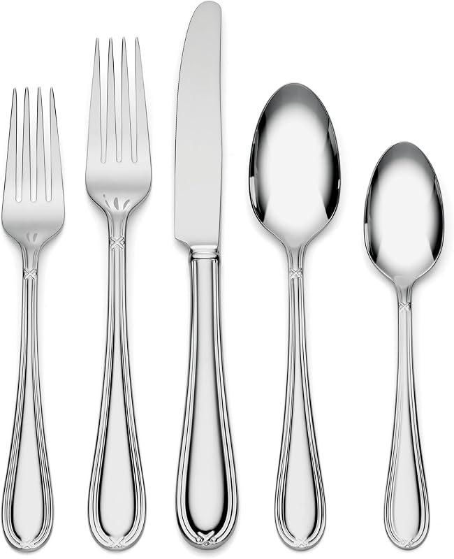 Lenox Ashbridge Juego de cubiertos 18/10 de 80 piezas para 12, cubiertos | plateado, apto para lavavajillas | incluye cuchillos, tenedores y cucharas | resistente, juego de cubiertos para cocina y comedor, juego de utensilios