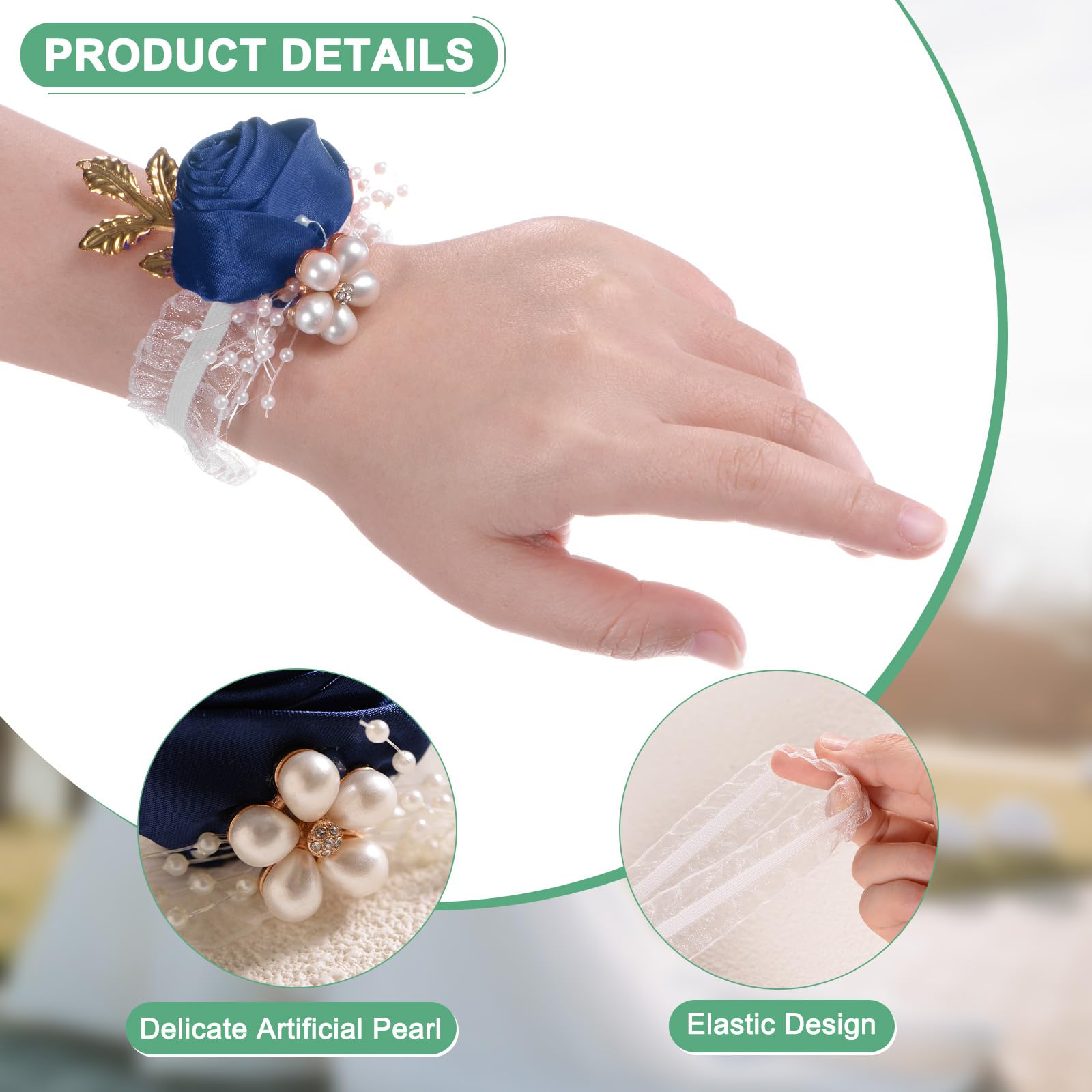M METERXITY 6-Pack Wrist Corsage Bracelets, Artificial Flower Corsage Wristlets for Wedding/Prom/Party - Image 2