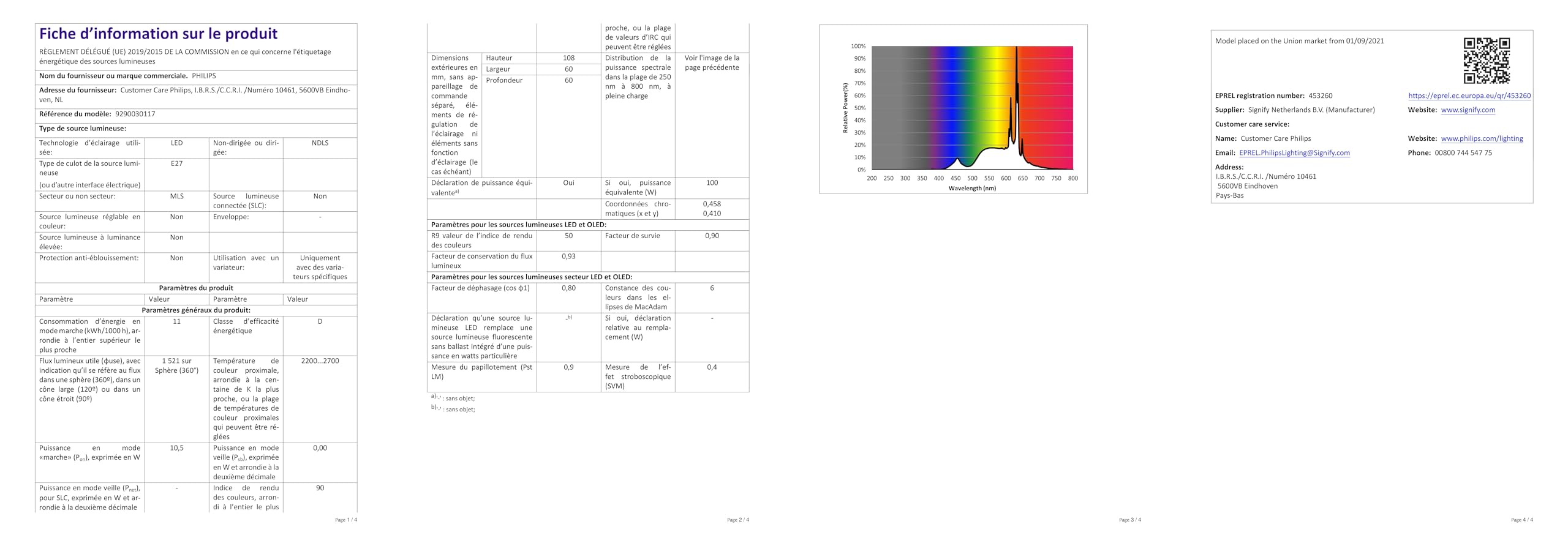 Philips, Apoule LED en verre, 60W, E27, Standard, Filaent, Luière
