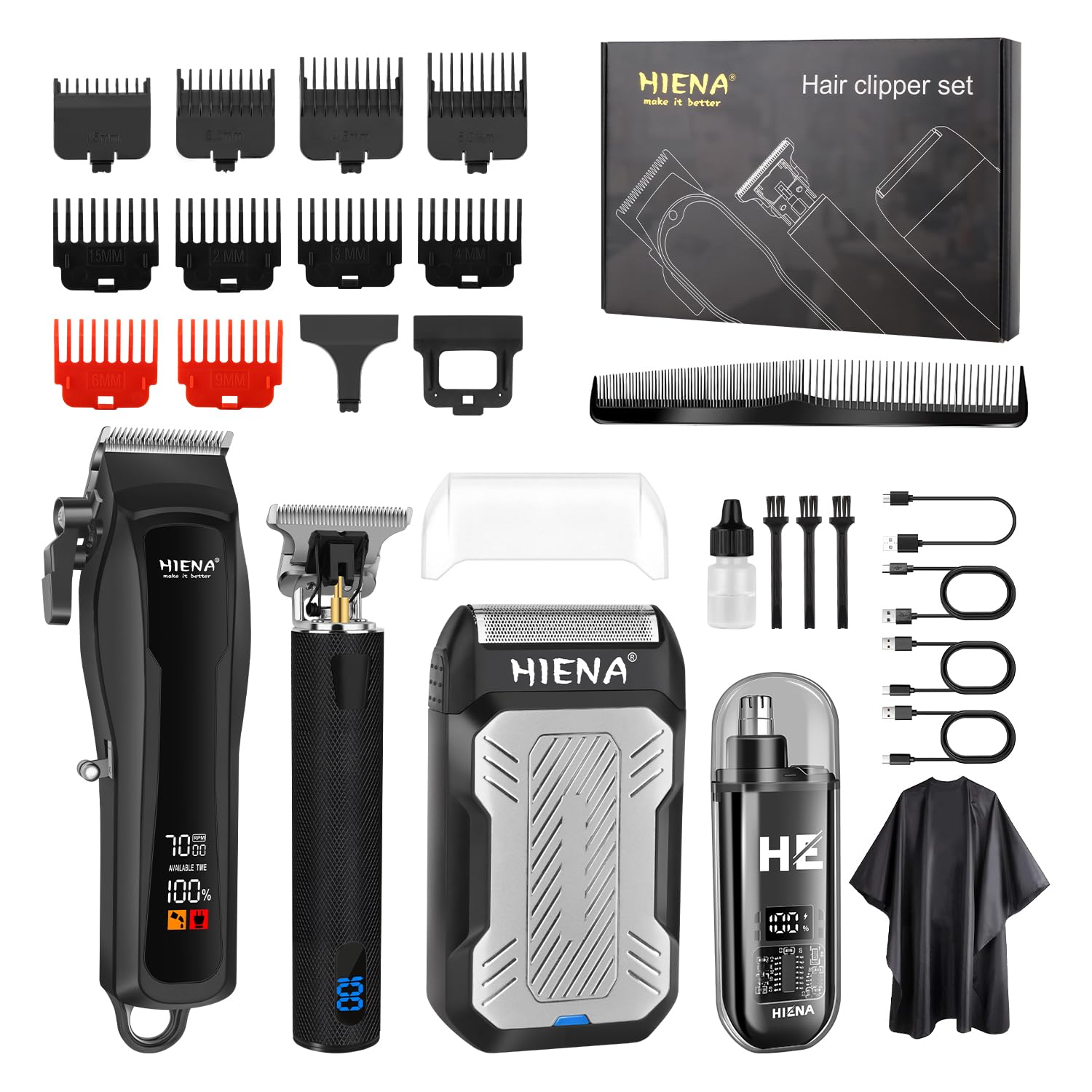 HIENA PRO Professional Hair Trimmer For Men, Cordless Hair Trimmer, Beard Trimmer, Foil Shaver, Nose Trimmer Set, USB Rechargeable Complete Set, Electric Hair Cutting Kit (814 Set - View #8