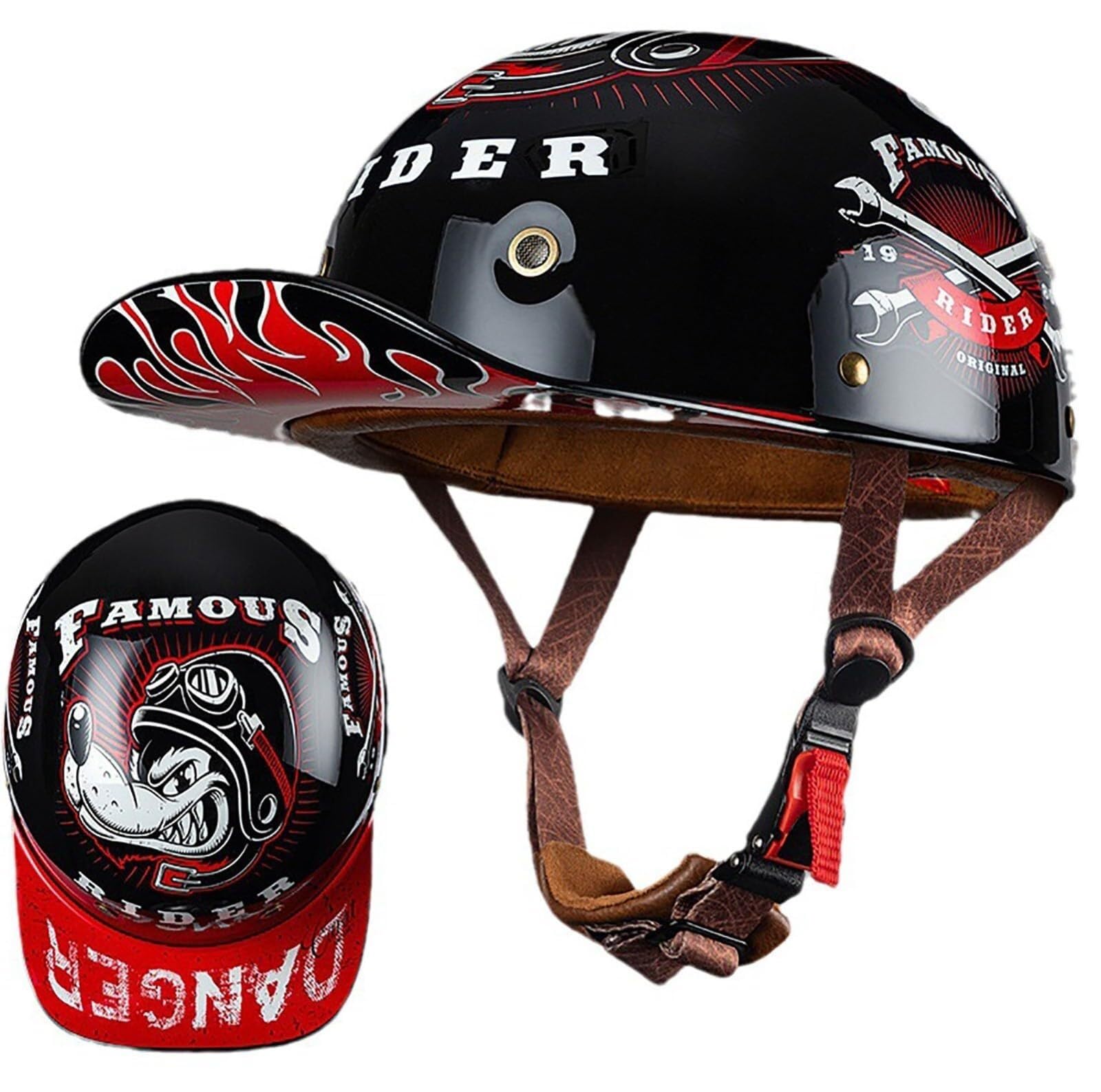 Vintage Casco De Motocicleta Gorra De Beisbol Casco De Moto Medio Abierto ECE Homologado Scooter Casco Moto Jet Casco Ligero Y Cómodo para Hombres Mujeres Adultos(9,M(57~58CM))